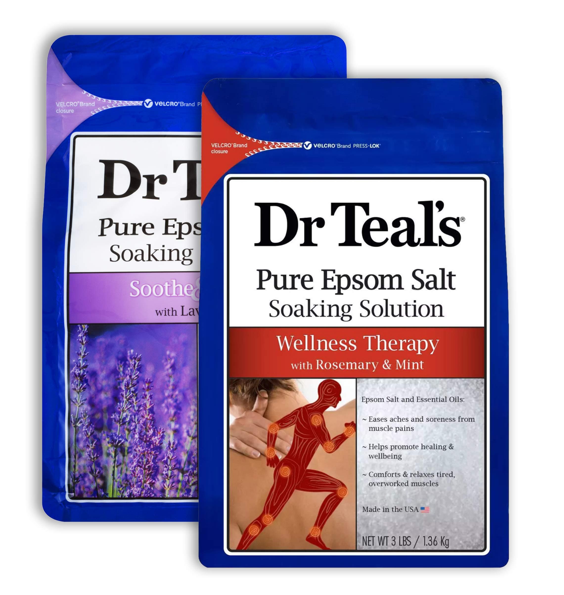 Dr Teal'sEpsom Salt Bath Combo Pack (6 lbs Total), Soothe & Sleep with Lavender, and Wellness Therapy with Rosemary and Mint