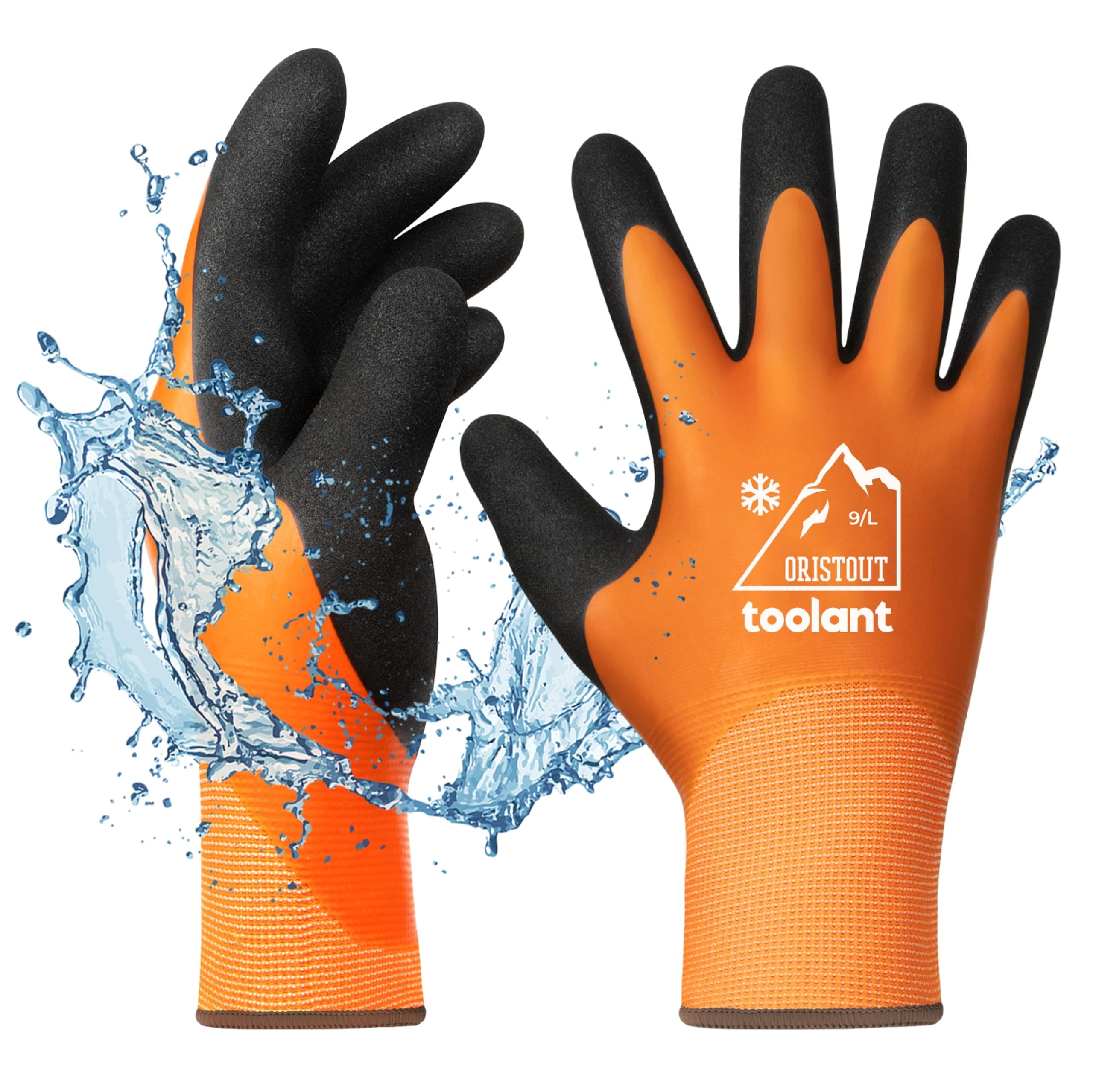 OriStoutWaterproof Winter Gloves, Thermal Work Gloves for Cold Weather, Touchscreen, Super Grip, for Gardening, Fishing, Car Washing, Working in Freezer, Orange, LargeOEKO-TEX STANDARD 100