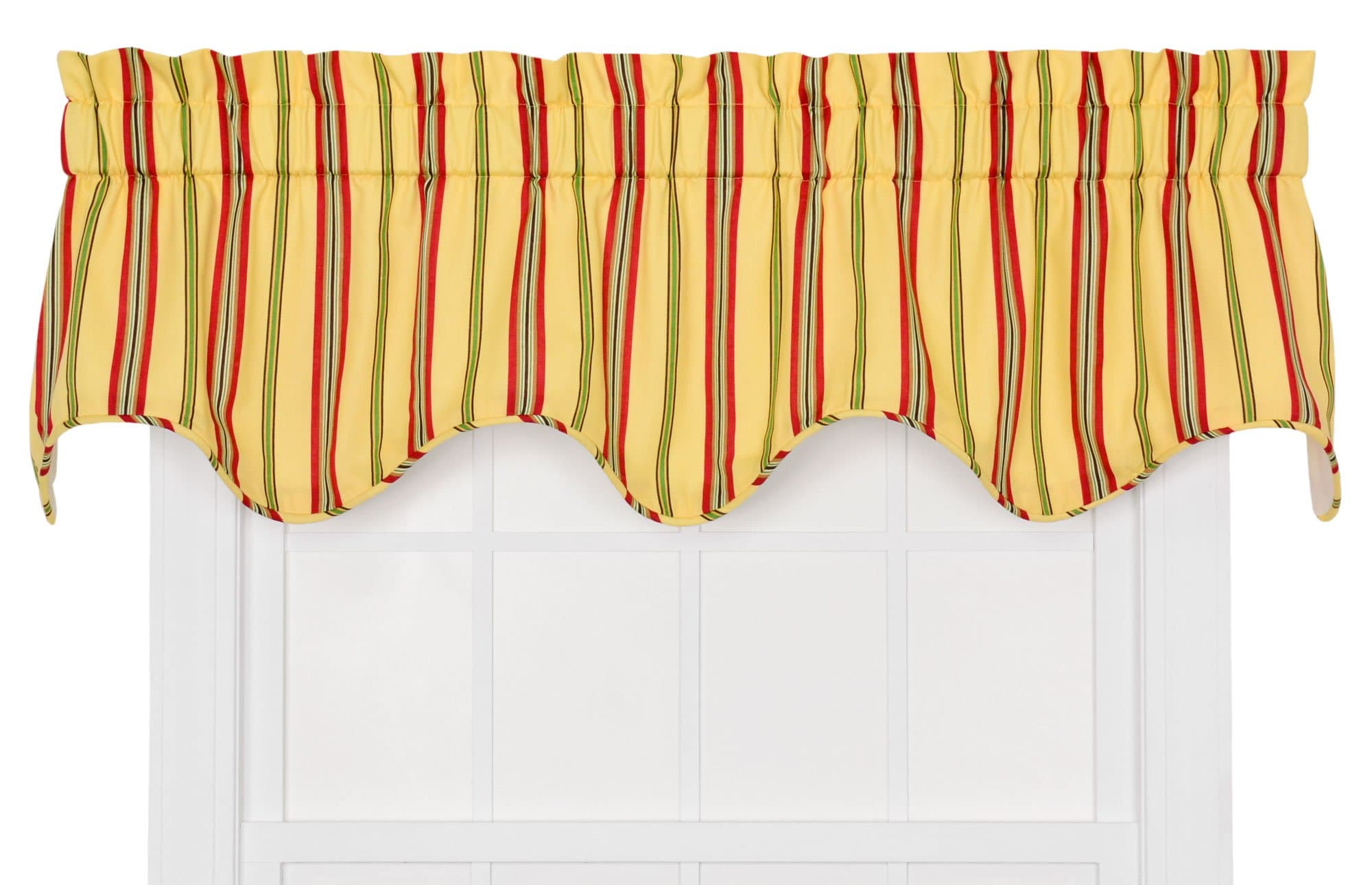Ellis Curtain Warwick Medium Scale Stripe Lined Scallop Valance, Yellow