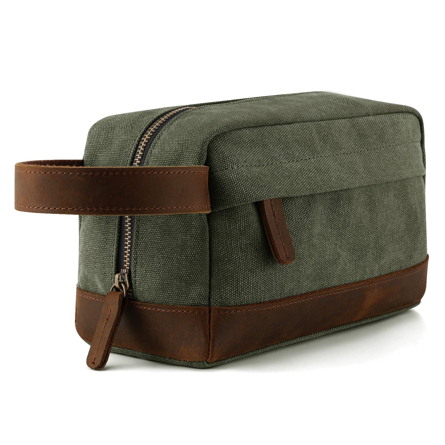 Plambag Travel Toiletry Organizer Bag for Men, Canvas Leather Shaving Dopp Kit(Army Green)