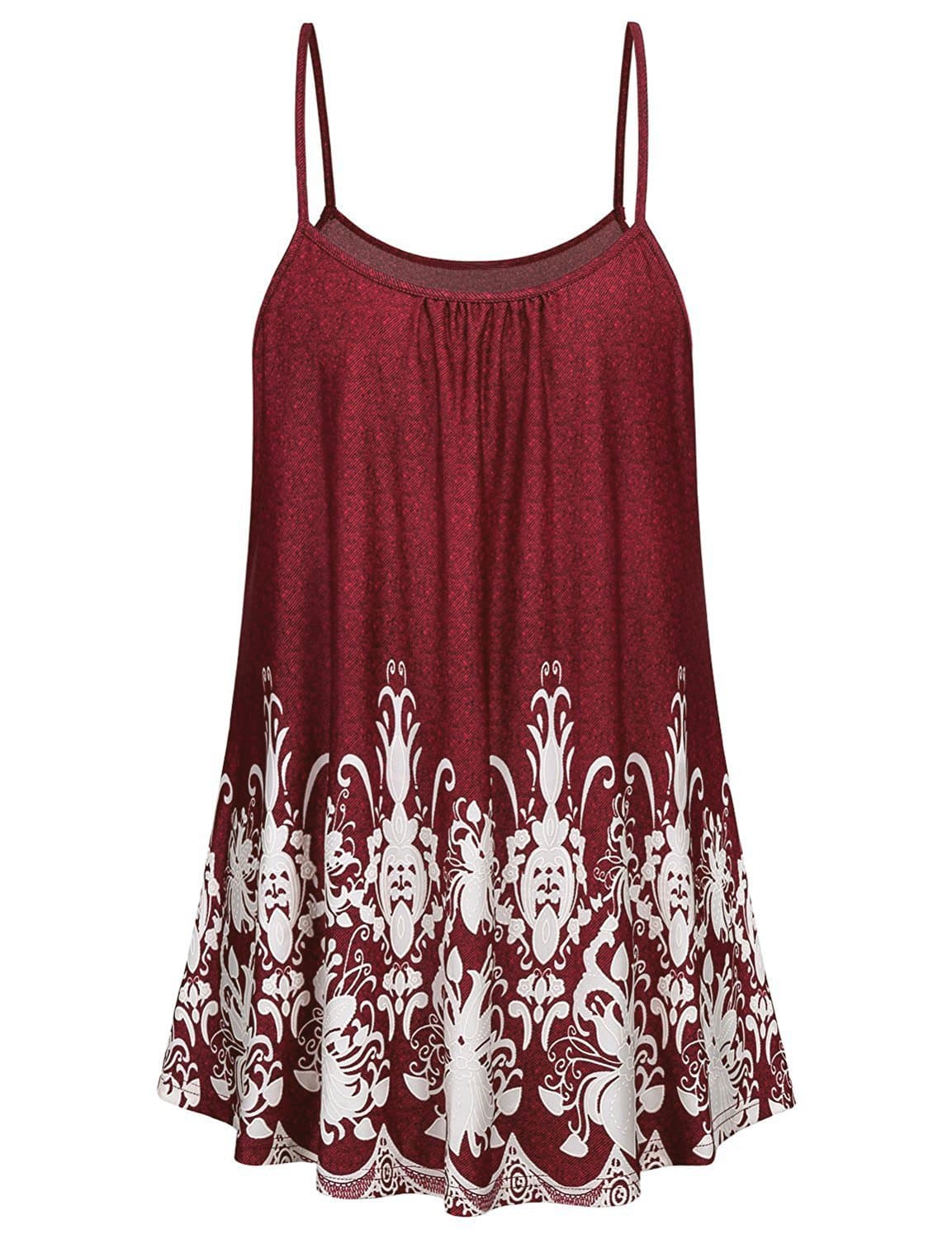 Tanst Tunic Tank Tops for Women Ladies Summer Beach Casual Camisole Loose Fitting Flowy Sleeveless Leggings Tee Shirts Spaghetti Strap Top Fashion Wear Holiday Red Medium