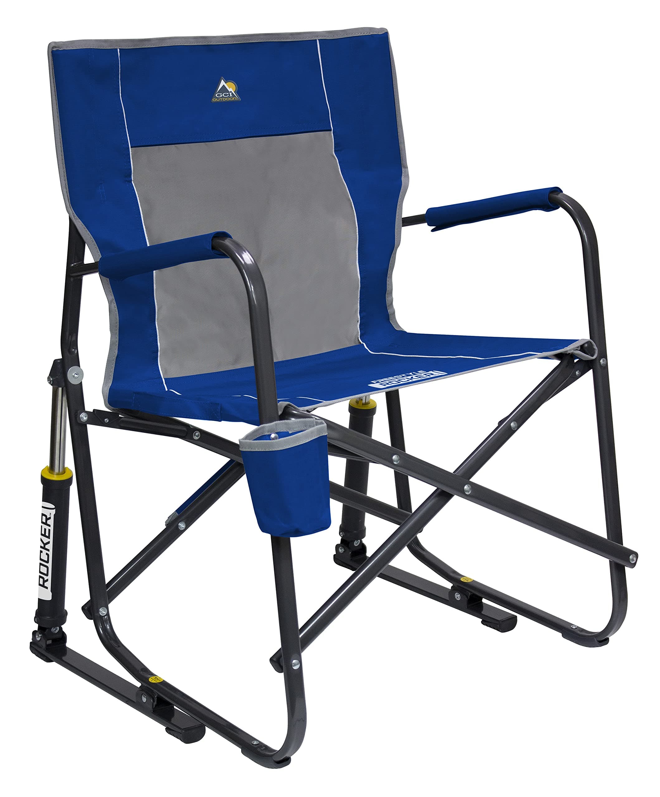 Freestyle Rocker Camping Chair | Portable Folding Rocking Chair with Solid, Durable Armrests, Drink Holder & Comfortable Backrest — Royal Blue