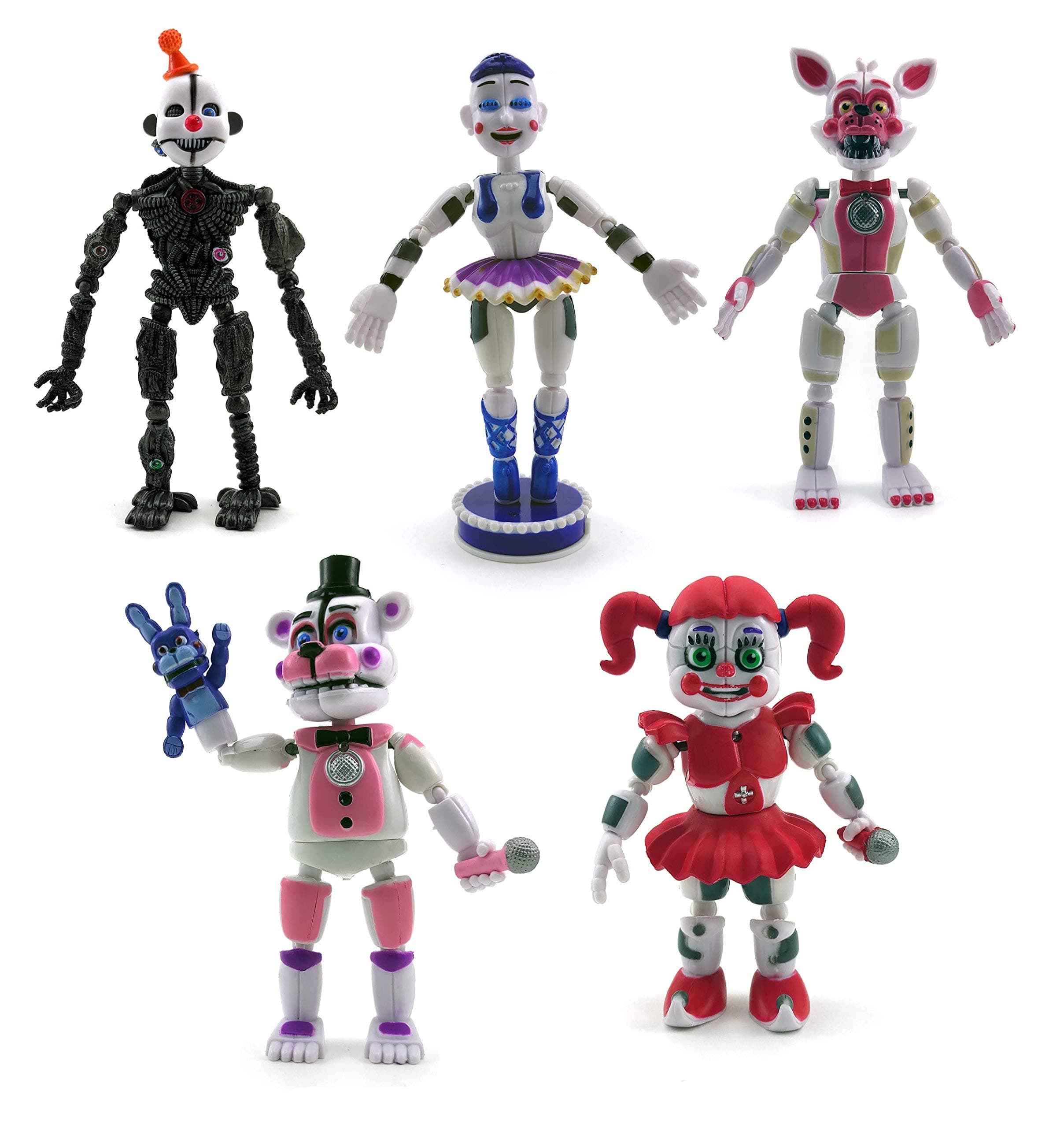 Inspired by FNAF Sister Location Collection | Action Figures Toys (Set of 5 pcs), More Than 5 inches [Funtime Freddy Bear , Circus, Ennard, Ballora, Funtime Foxy], Fun Action Simulator
