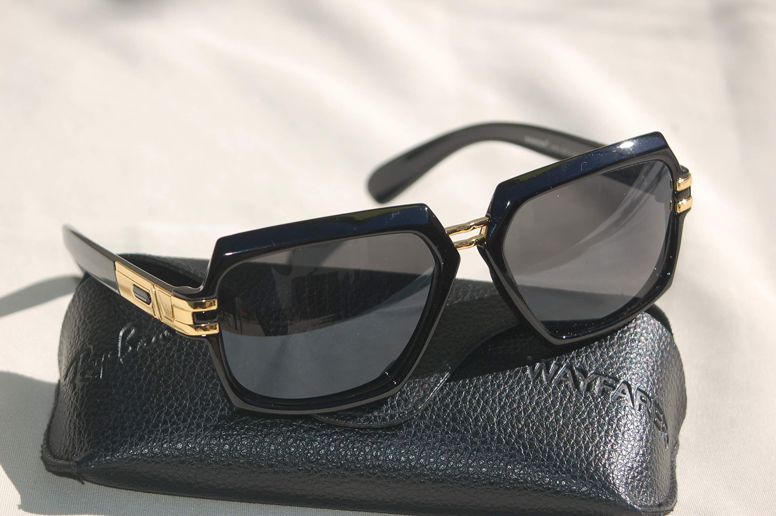 Cazal Style 1 Evidence Billionaire Black & Gold Sunglasses + Case + Cleaning Cloth
