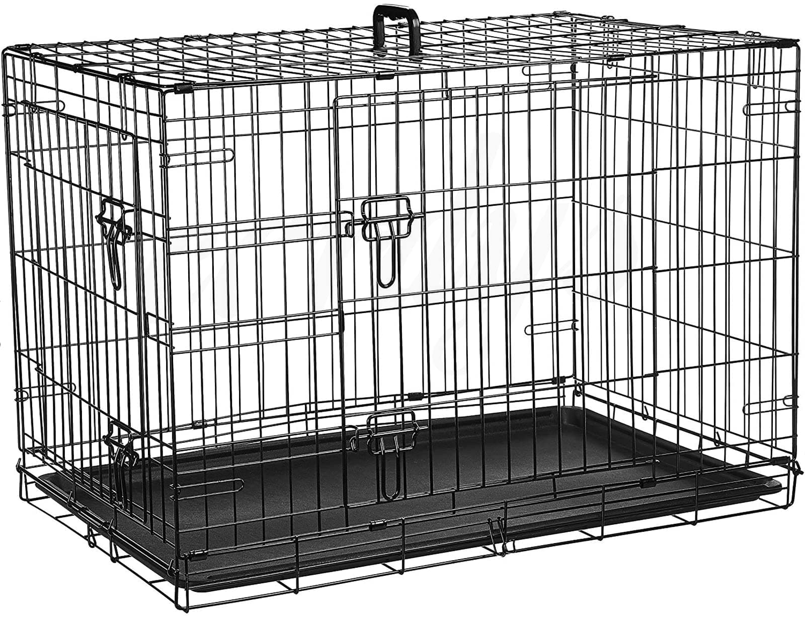 Dog Crate Large | Dog Cage with 2 Doors Dual Access | Easy Clean Removable Plastic Tray | Folding Metal Training Dog Crate | Large Size 36 inch - Sliding Locks & Carry Handle - Ideal for Travel