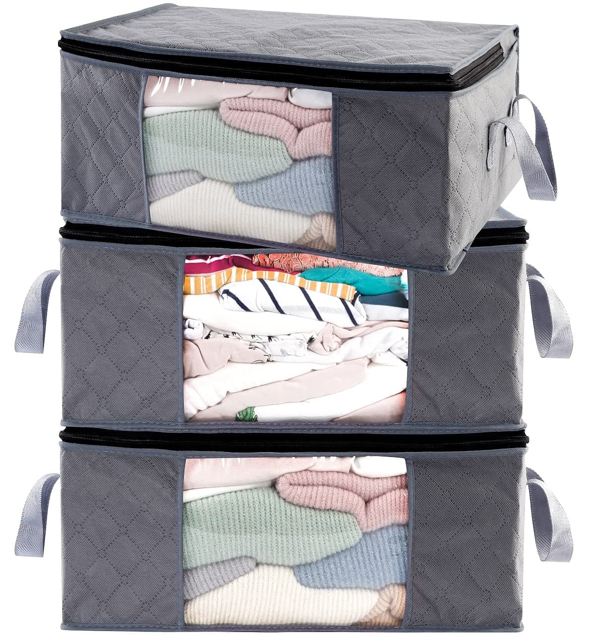 Storage Bins Storage Bags Closet Organizers Sweater Storage Clothes Storage Containers, 3pc Pack, Gray (G01)