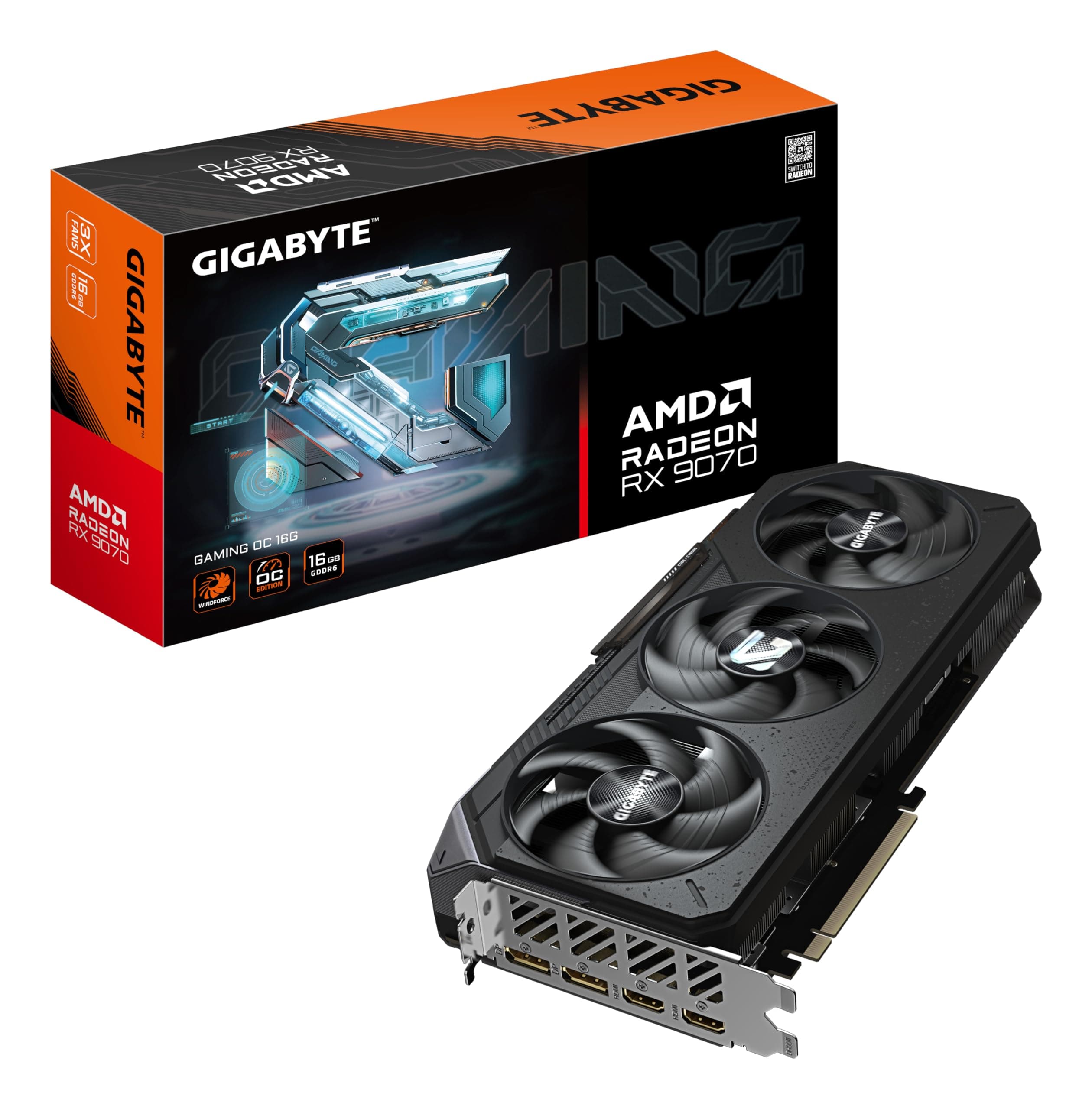 Gigabyte Radeon RX 9070 GAMING OC 16G Graphics Card - 16GB GDDR6, 256bit, PCI-E 5.0, 2700 MHz Core Clock, 2 x DisplayPort, 2 x HDMI, GV-R9070GAMING OC-16GD