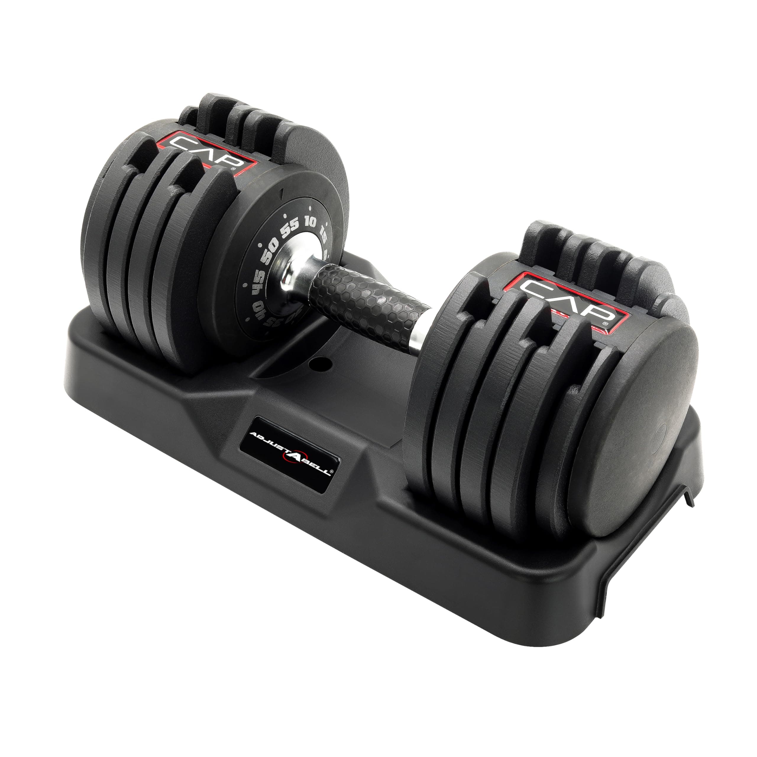 CAP Barbell ADJUSTABELL Adjustable Round Dumbbell Weights - Singles & Pairs | 12.5 lb, 25 lb & 55 lb | Multiple Handle Options