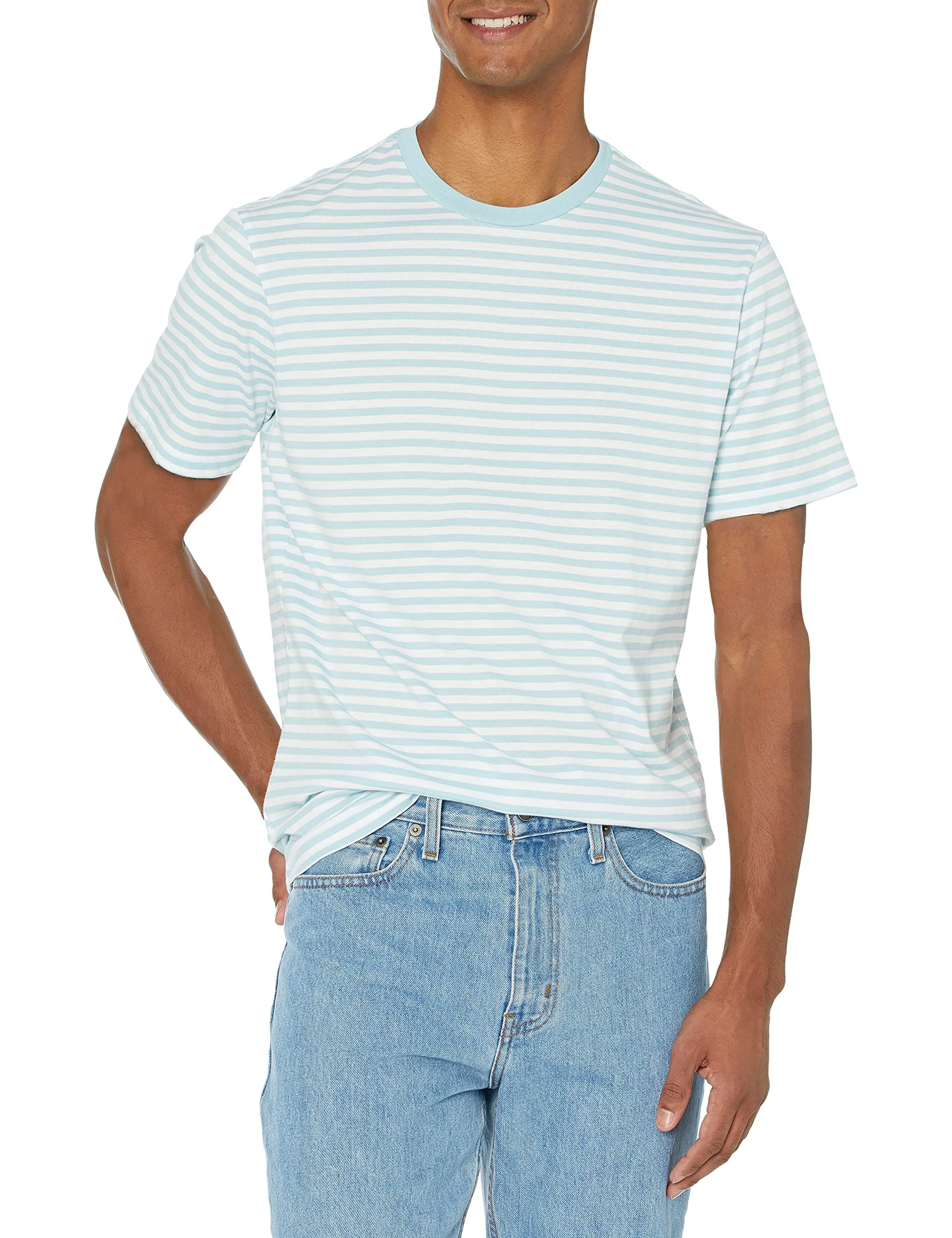 Amazon Essentials Men's Slim-Fit Short-Sleeve Crewneck Stripe T-Shirt, Pack of 2
