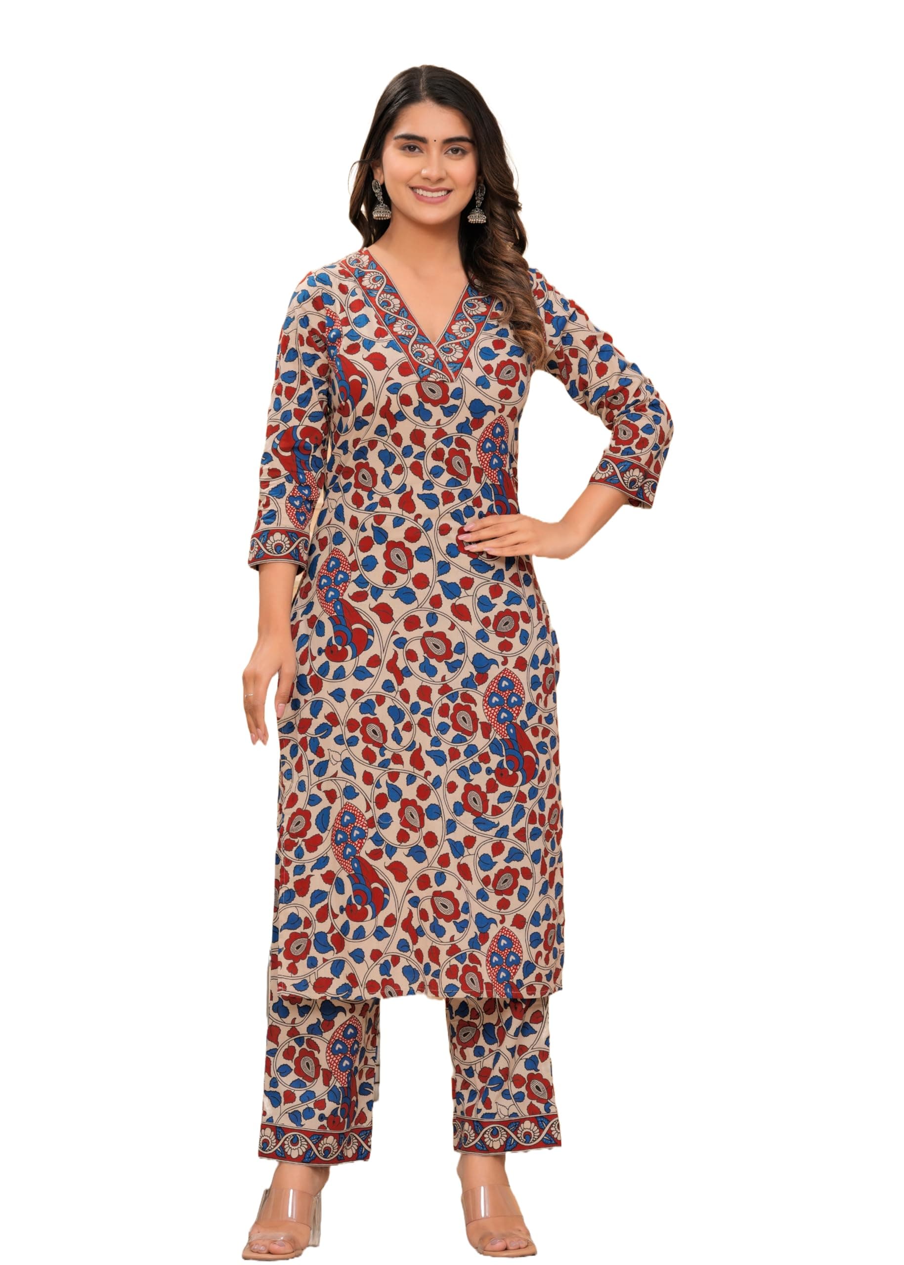 MEERA FABWomen's Cotton Printed Straight Kurta with Palazzo