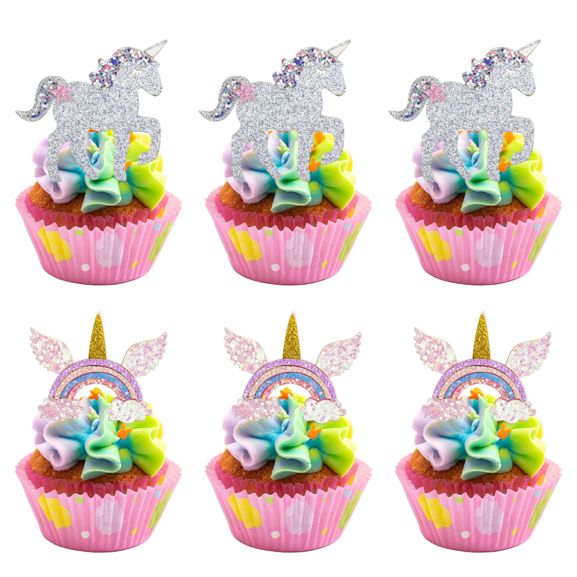 Gyufise 10pcs Unicorn Cupcake Toppers - Rainbow Unicorn Cake Topper Decorations for Boys & Girls Birthday Parties