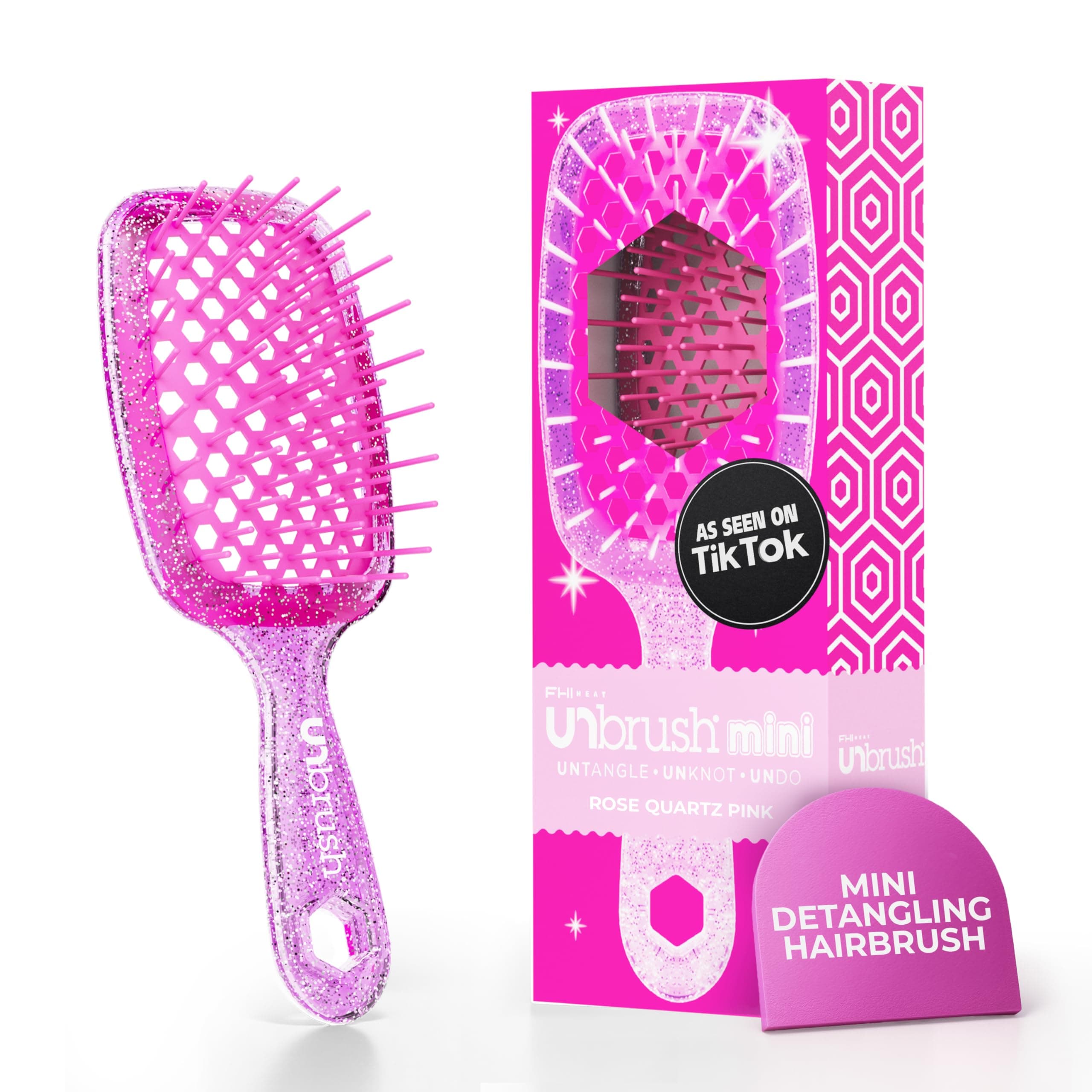 FHI HEAT UNbrush MINI Wet & Dry Vented Detangling Hair Brush, Rose Quartz Pink
