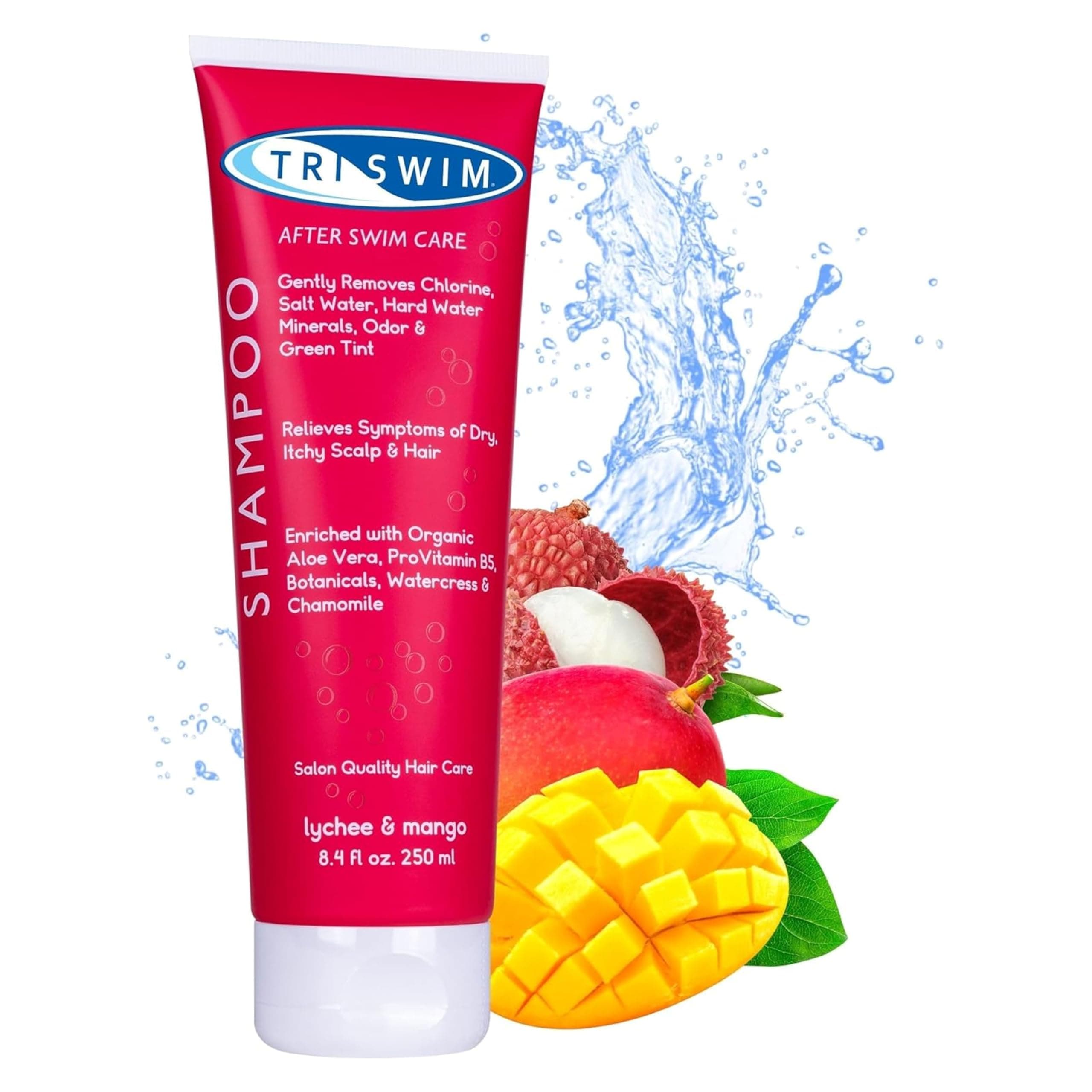 Chlorine Removal Shampoo | After Swim Care | Moisturising Anti-Chlorine Vegan Shampoo For Swimmers | Removes Green Tint | Lychee & Mango (250ml)