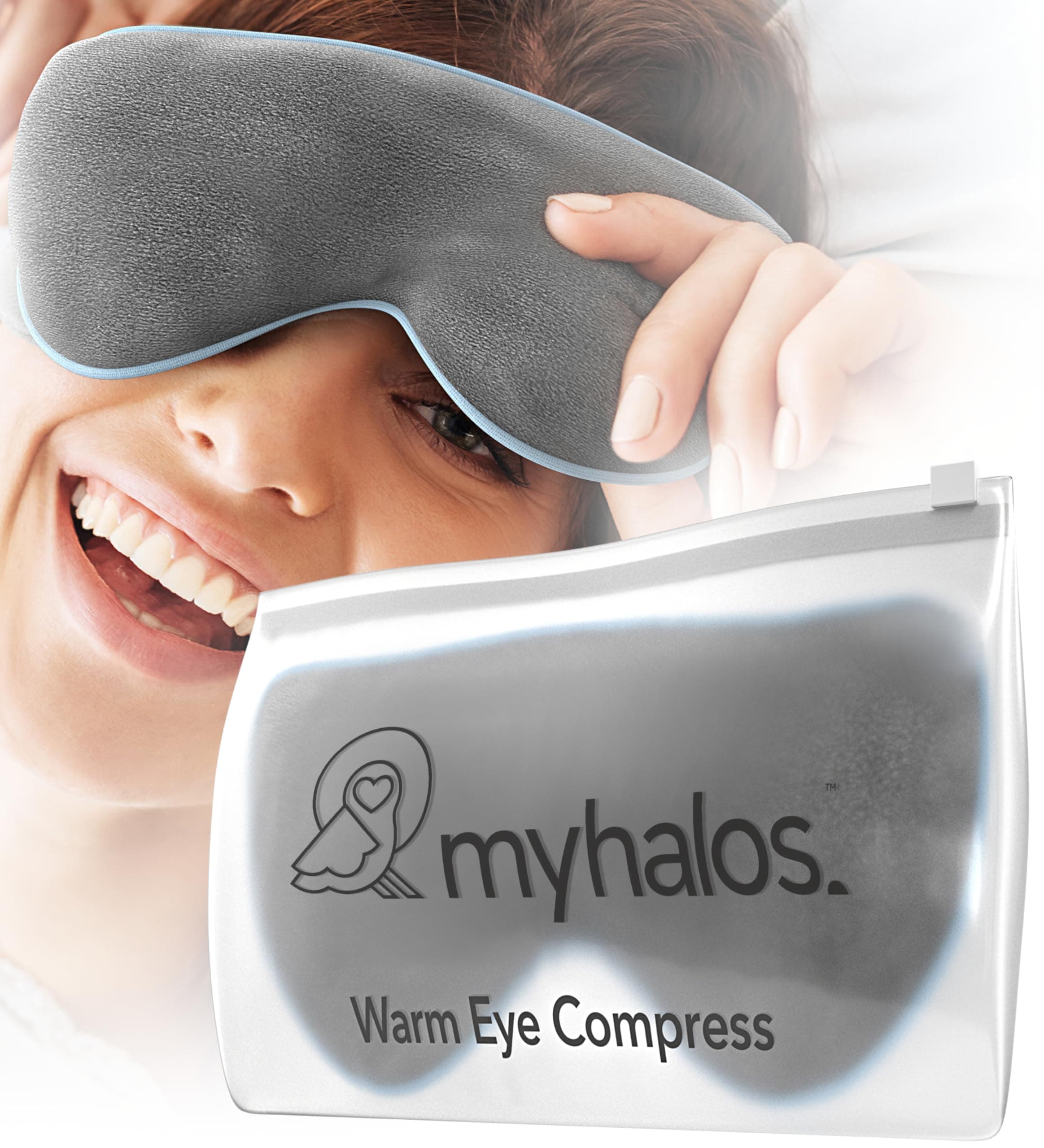 MyHalos® Heated Eye Mask for Dry Eyes - Steam Warm Compress for Eyes - Remove Styes, Chalazion Therapy Warming and Heating Pad Hot Compress - Moist Heat Mask for Blepharitis & MGD - FSA|HSA Eligible