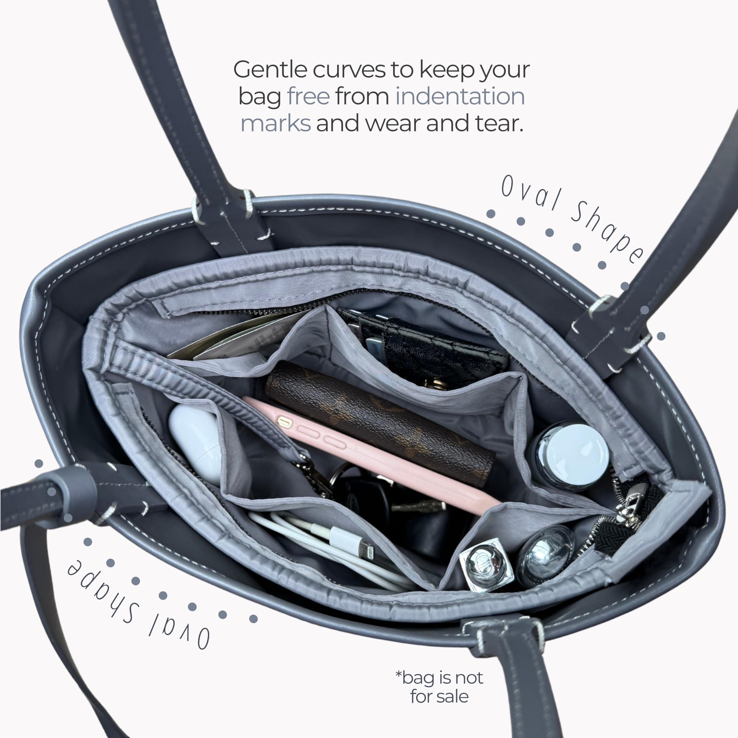 Divitize Premium Purse Organizer compatible with Mini Anjou Bag Organizer Insert, Waterproof Nylon Luxury Fabric, Perfect Fit Oval Shaped with Silver Zipper (For Mini Anjou, Yellow)