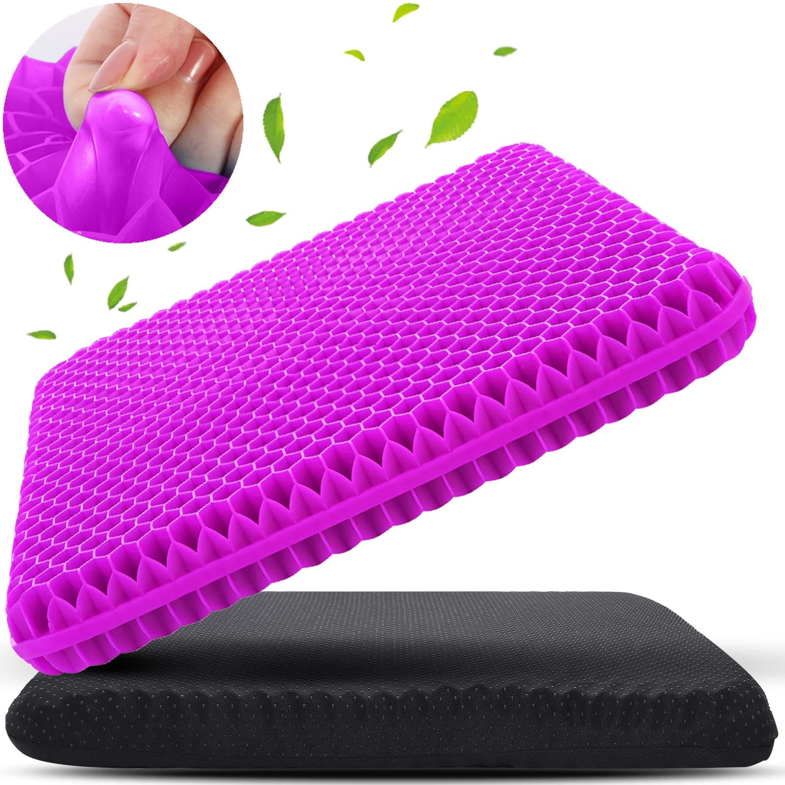 Purple Gel Seat Cushion for Long Sitting, Soft & Breathable, Gel Cushion for Wheelchair Reduce Sweat, Gel Chair Cushion for Hip Pain, Gel Seat Cushion for Office Chair, Gel Car Seat Cushion