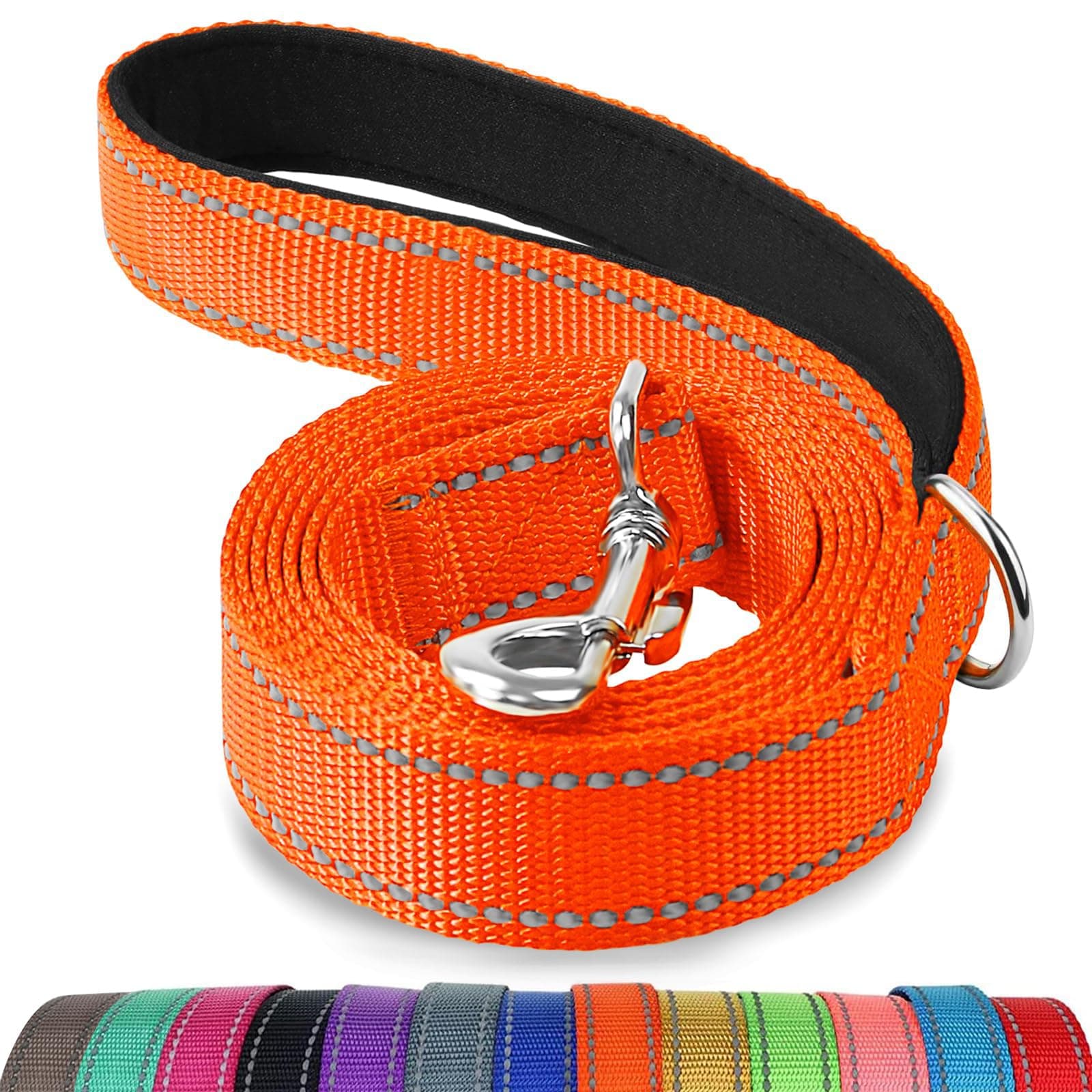 Joytale Padded Handle Dog Lead, Double-Sided Reflective Dogs Leads for Training, Walking Leash for Small, Medium Dogs, 1.2m × 2cm, Orange