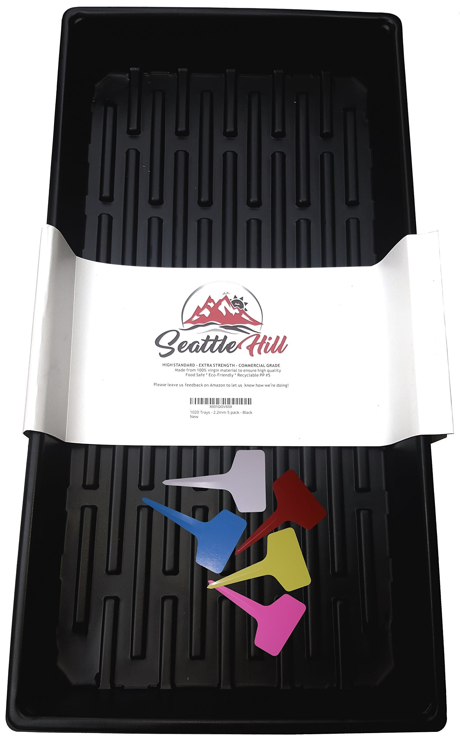 1020 Seed Tray Heavy Duty [5 Pack] | Reusable | Food Safe | No Drain Holes | Perfect Gardening Solution for Germination, Propagation, Microgreens, Wheatgrass, Seed, Hydroponics +Free Tray Markers