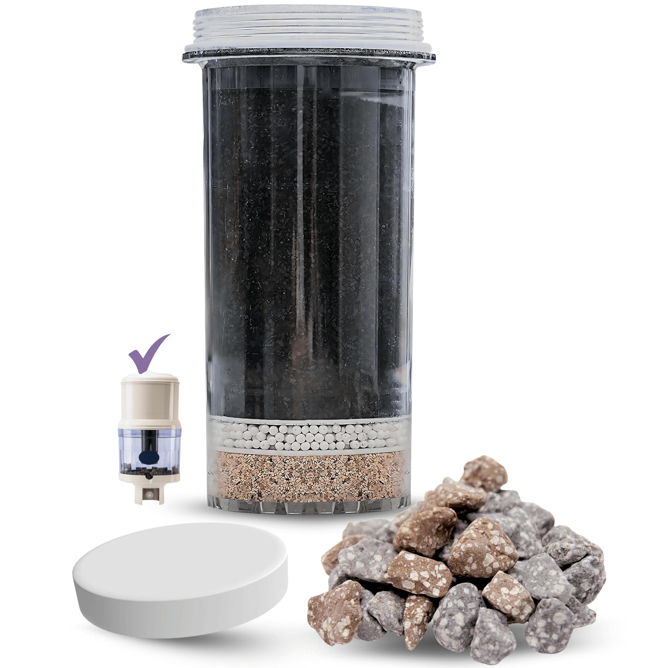 Mineral Stones Replacement 13564, Cartridge 1361 & Micro Sponge Prefilter 1362 for Nikken Water Filter Replacement PiMag Aqua Pour Water Filter System - Countertop Drinking Alkaline Filtration System