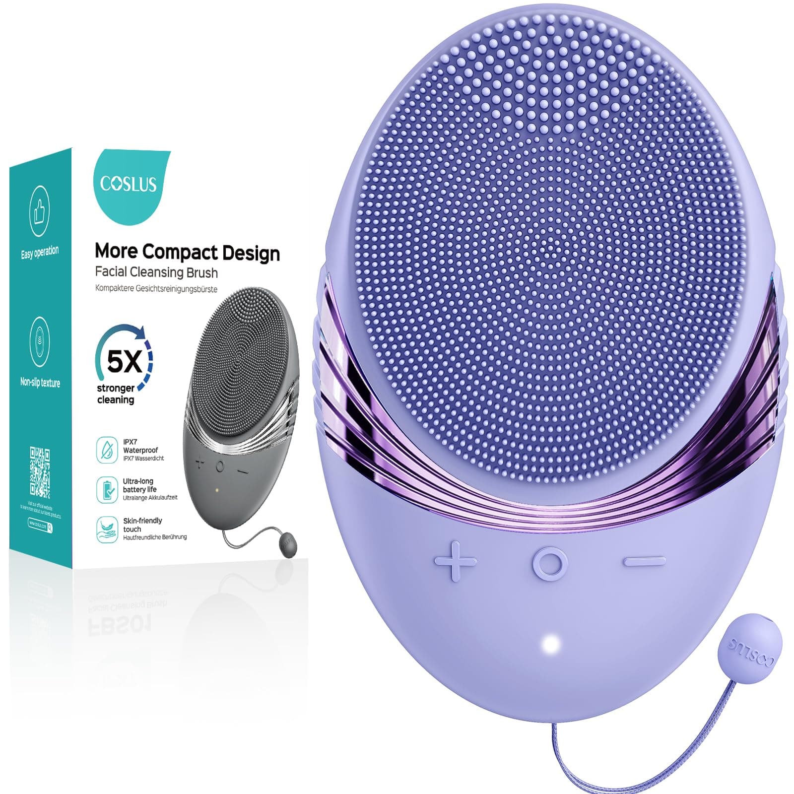 COSLUS FBS01 Facial Cleansing Brush Face Scrubber: Portable Silicone Waterproof Rechargeable Face Wash Brush, 5 Cleansing Modes, Electric Deep Cleaning for Men & Women, Removing Blackhead Exfoliating