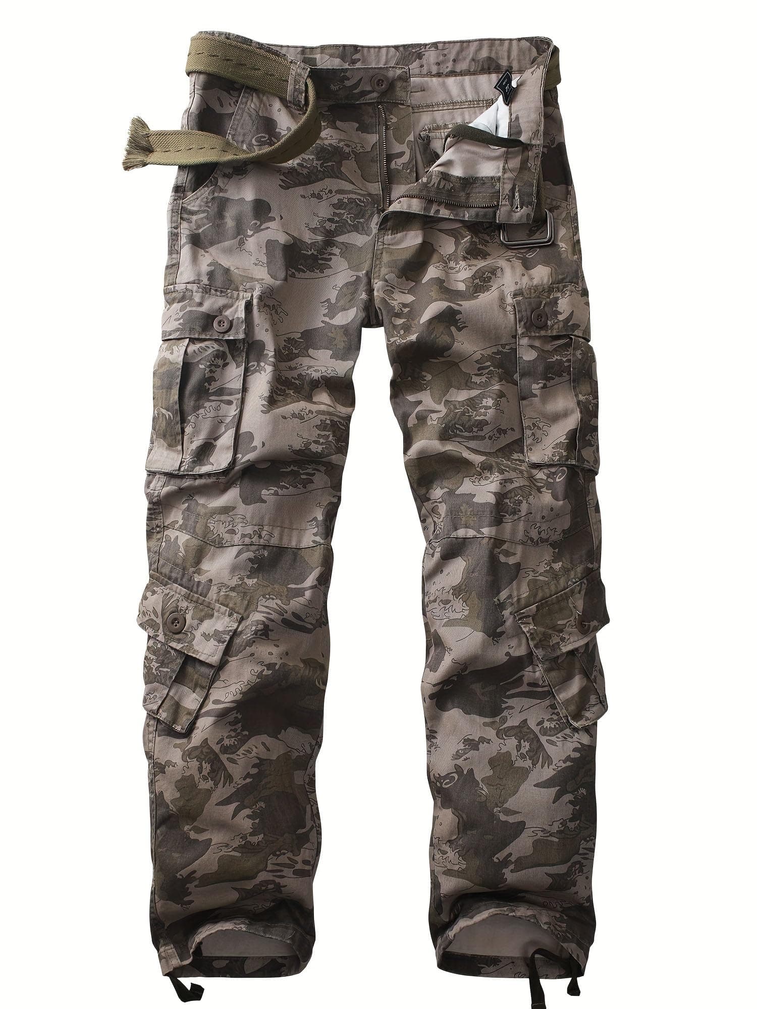 Men's Camo Cargo Work Pants Cotton Military Army Casual Tactical Wild Combat Pants with 8 Pockets