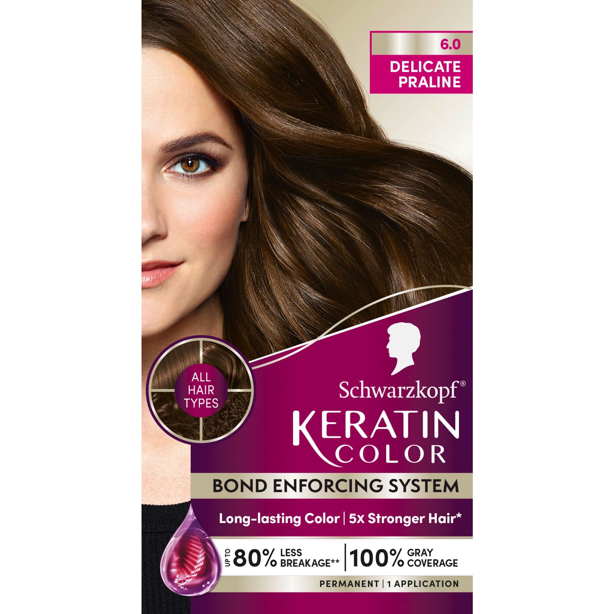 Keratin Permanent Hair Dye Cream, 6.0 Delicate Praline, Professional Quality Color for Up to 100% Gray Coverage, Bond Enforcing System