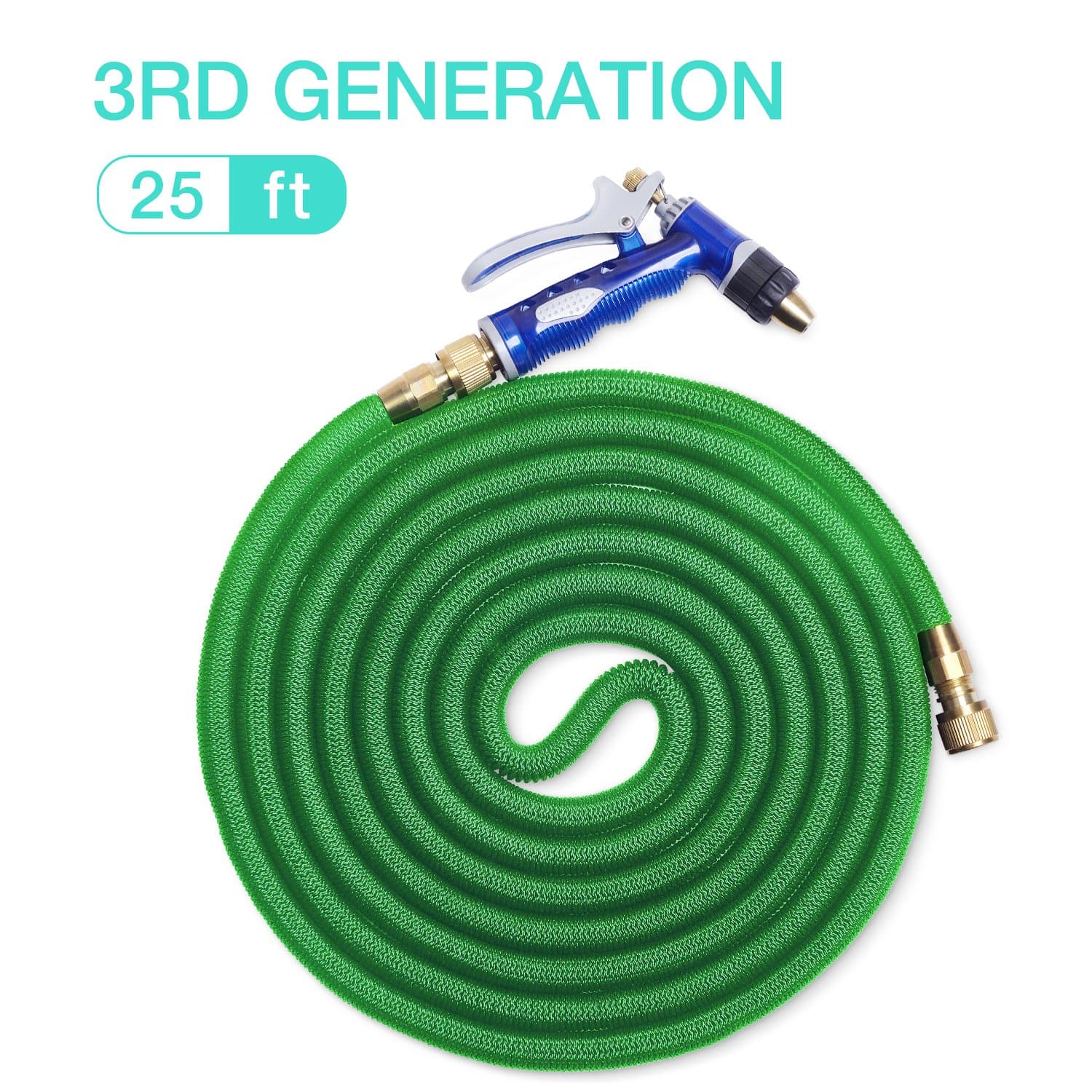 Shelterin 25ft Expandable Garden Hose Heavy Duty Water Hose with Solid Brass Connector & 3/4 Spray Nozzle