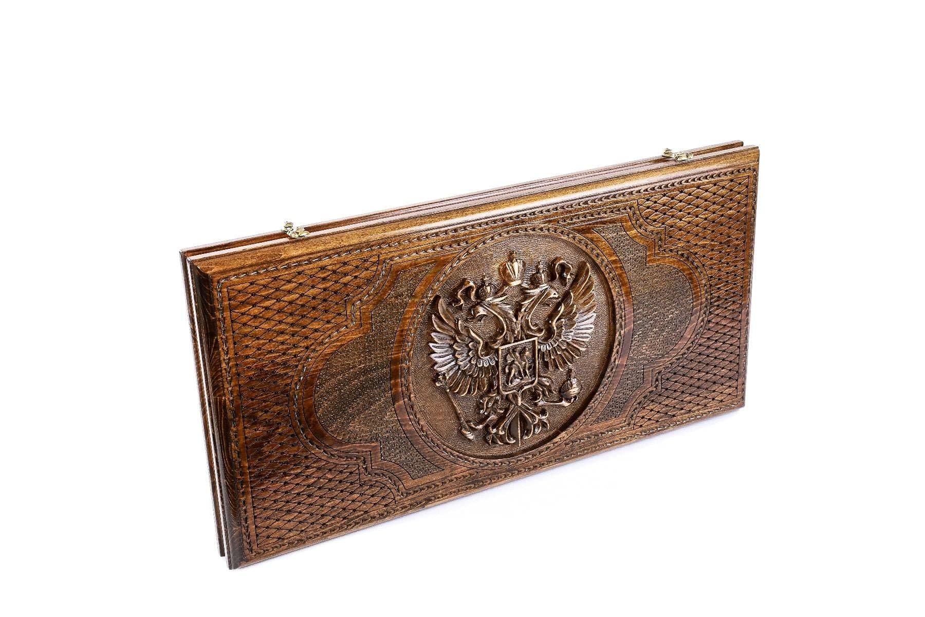 Luxury Backgammon Russian Coat of arms - 23.6 inch - Handmade Board Game - Personalized, Brown