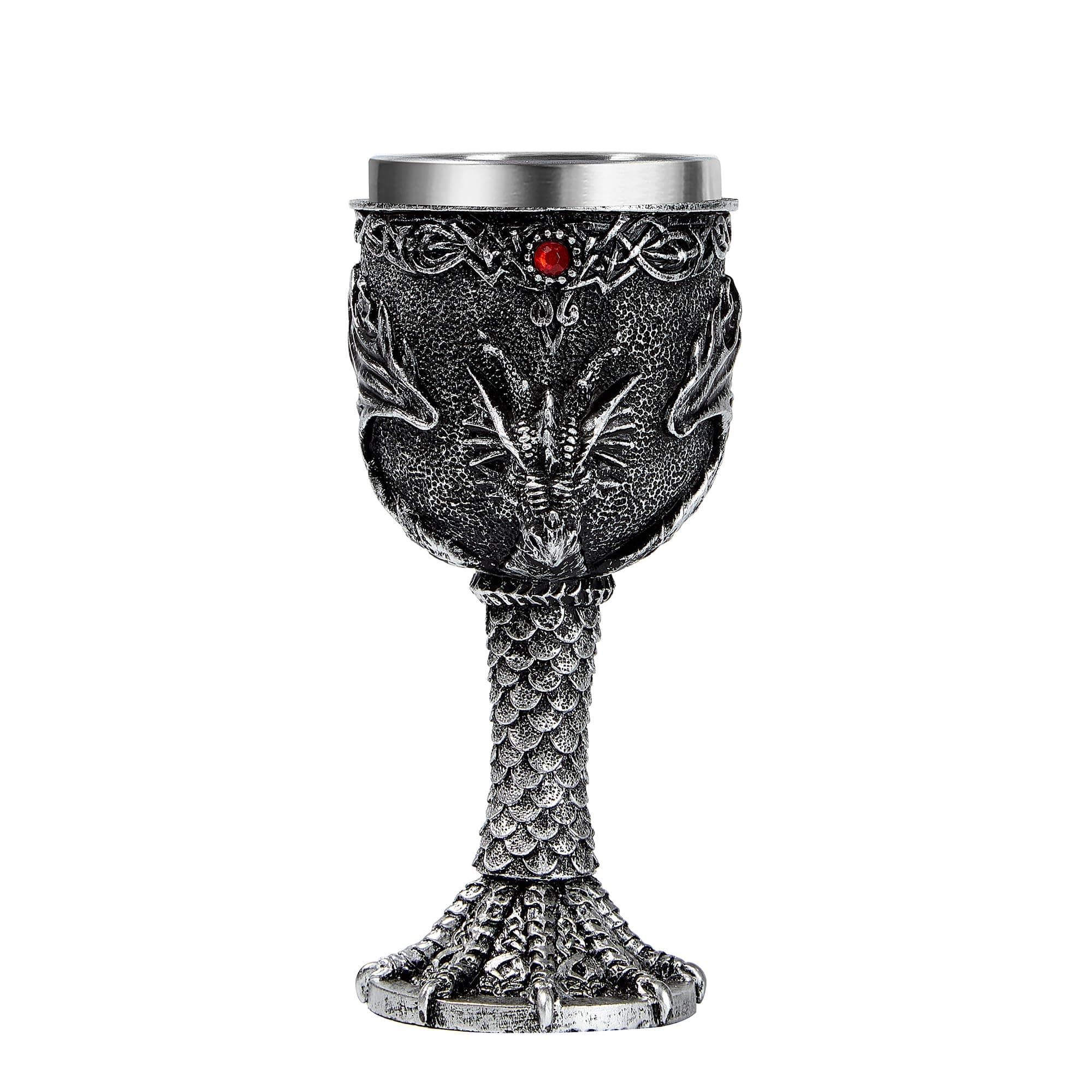 Silver Dragon Goblet,Medieval Stainless Steel Dungeons and Dragons Chalice. Dragon Gift Collectible