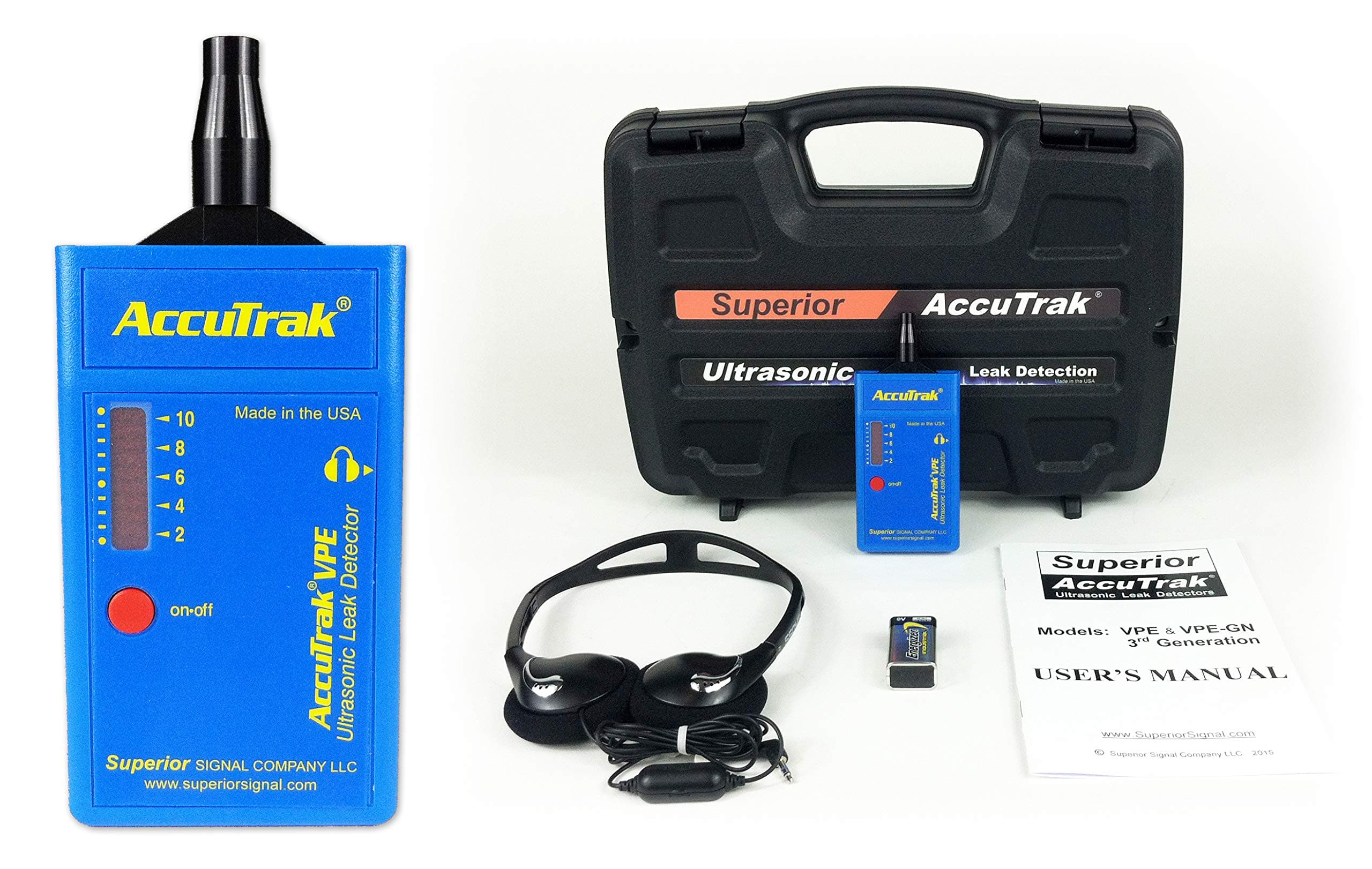 Superior AccuTrak VPE BASIC Ultrasonic Leak Detector Basic Kit, Includes VPE Leak Detector, Headset, Battery, Hard Case