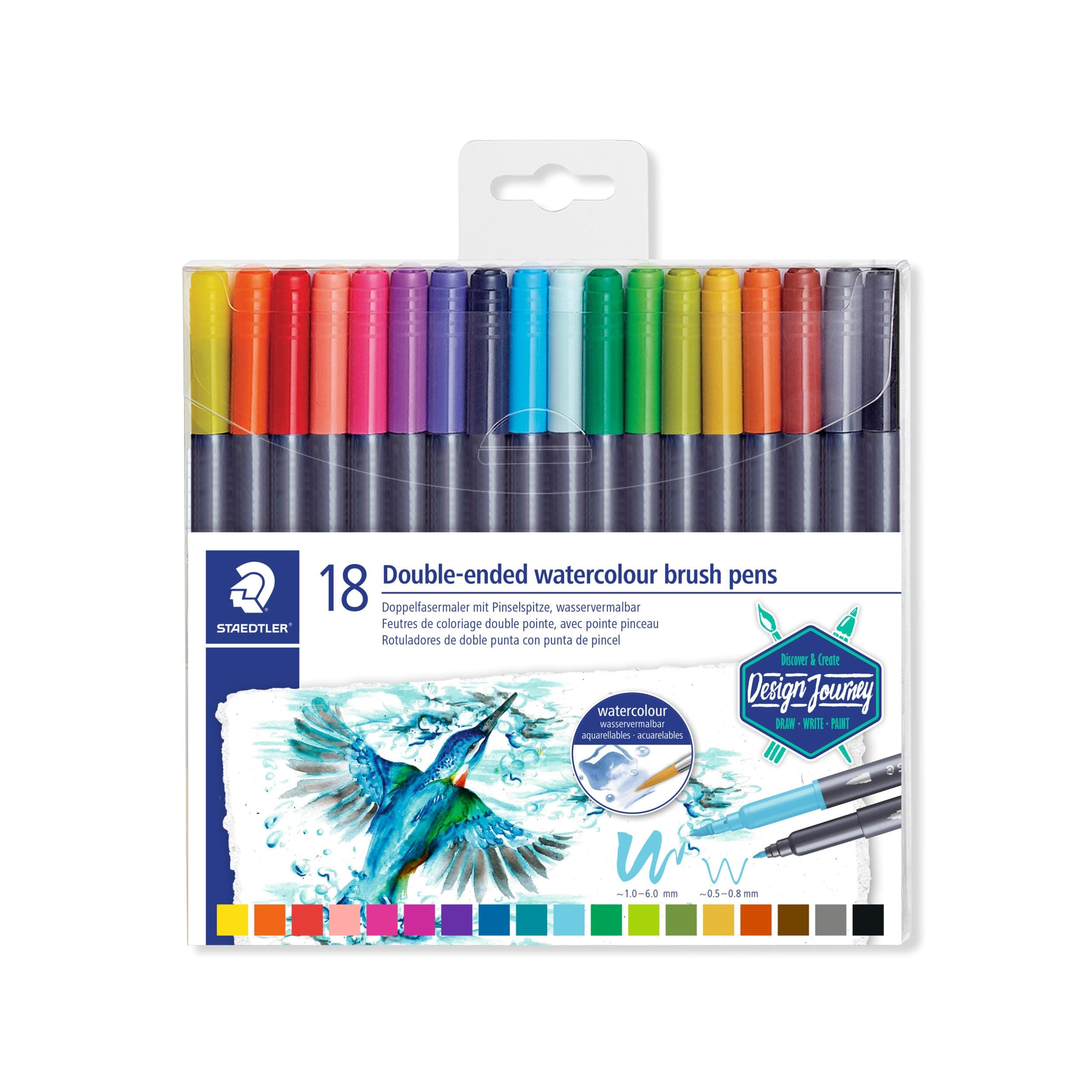 3001 TB18 Double Ended Watercolour Brush Pens, Assorted Colour, Pack of 18