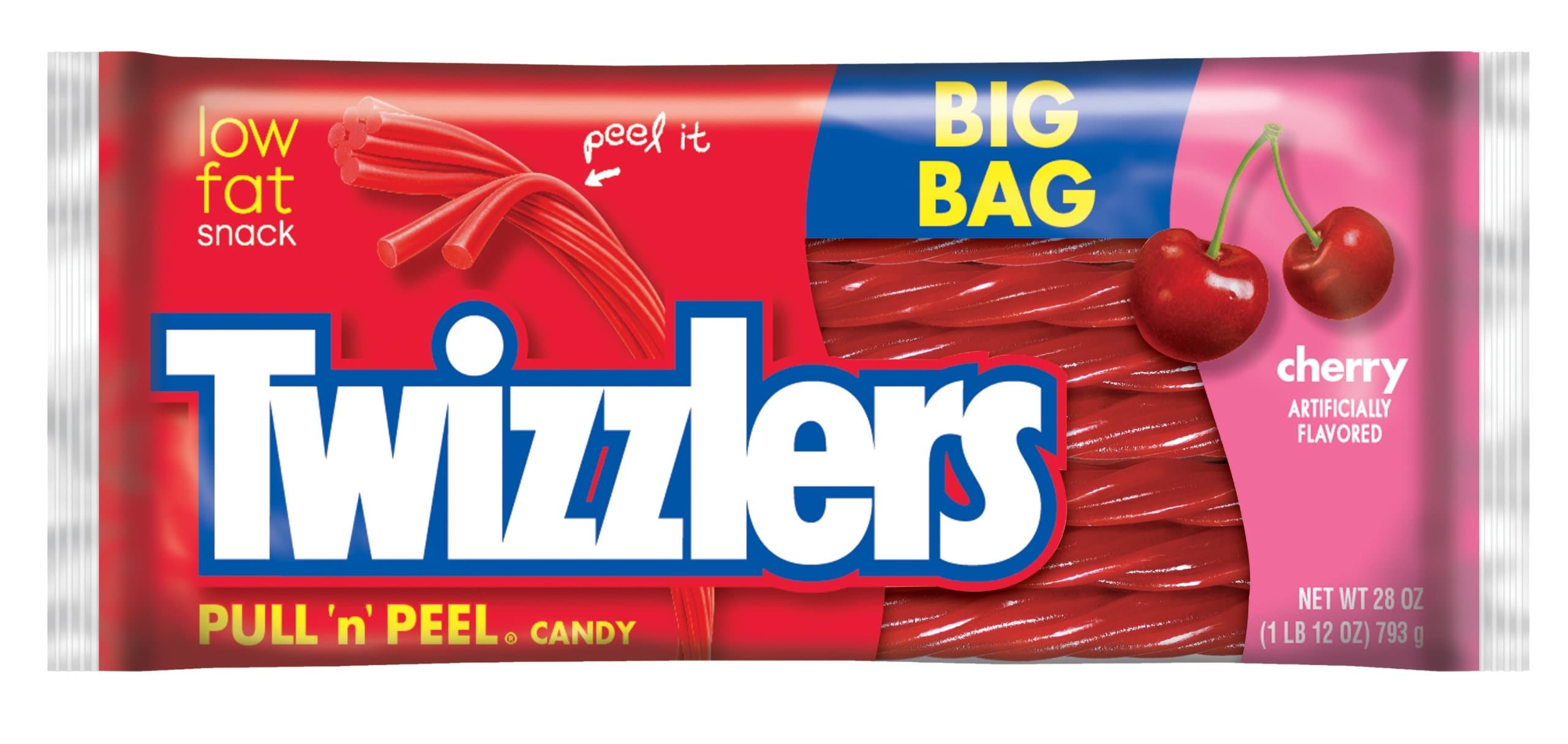 TWIZZLERS Pull 'n' Peel Licorice Candy, Cherry, 28 Ounce Big Bag (Pack of 4)