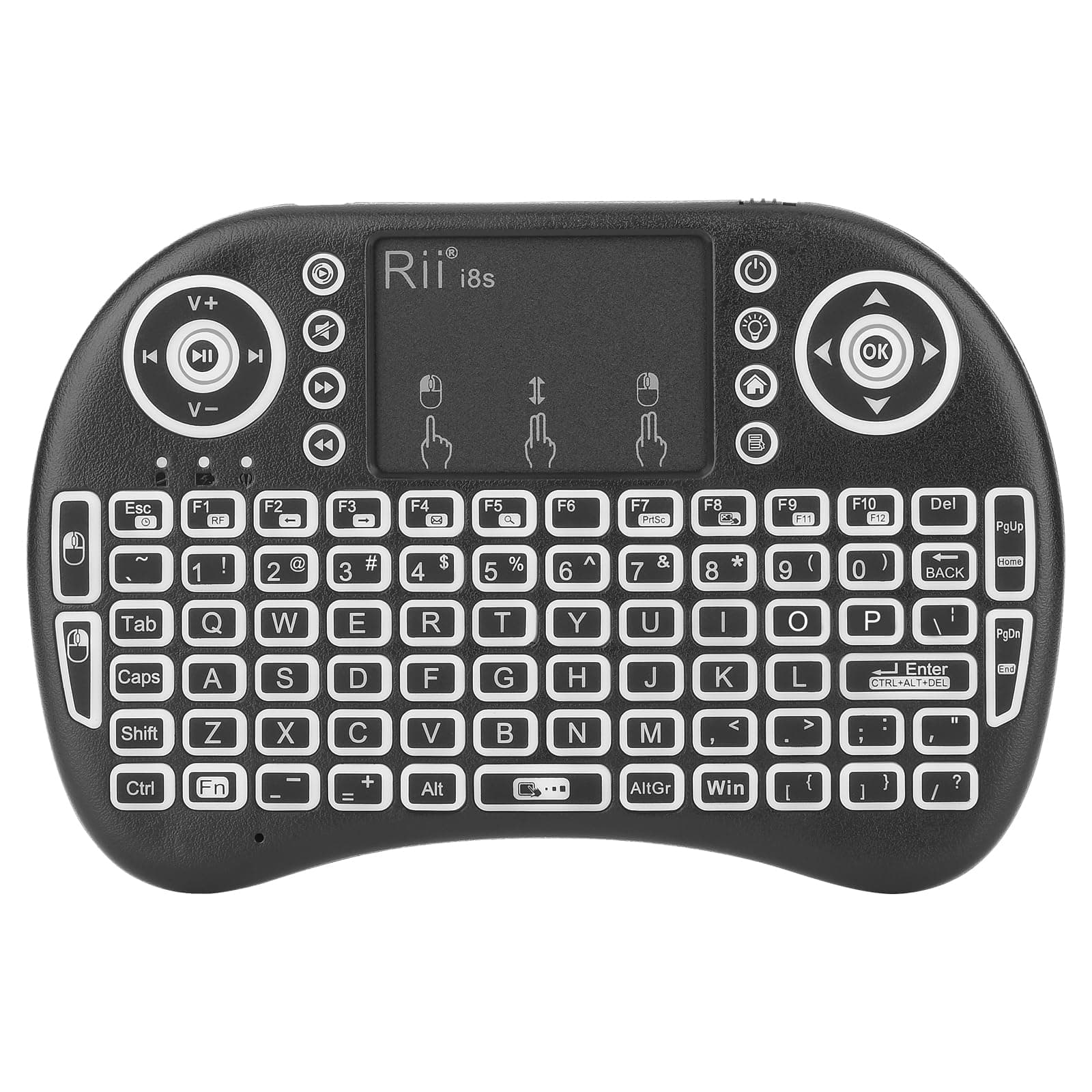 Rii Mini QWERTY Wireless Keyboard with Backlit, Keyboard with Precise touchpad and 2.4Ghz dongle, Rechargeable Remote Control Keyboard for Smart TV (Backlit Keyboard)