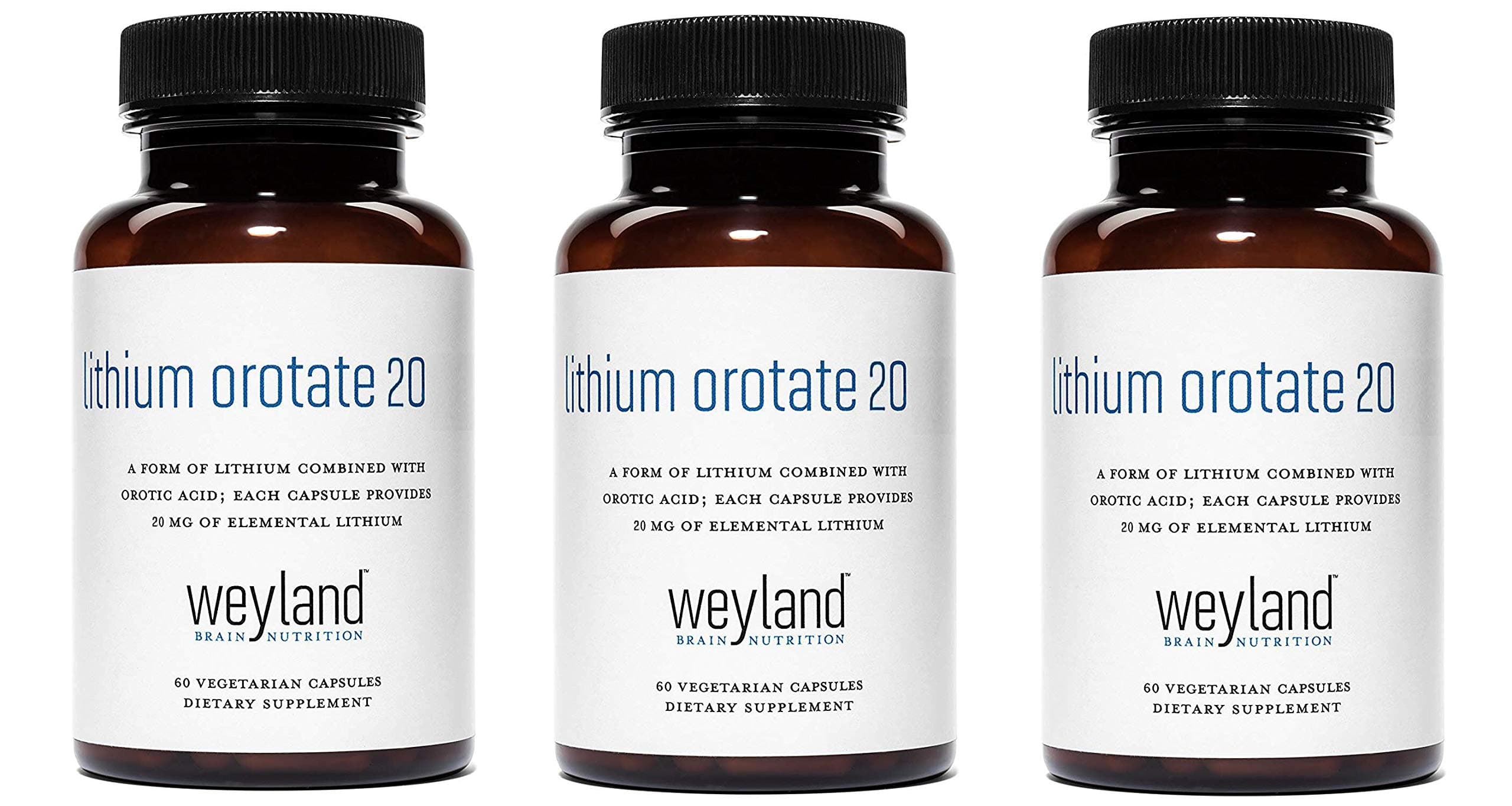 Lithium Orotate - 20mg of Elemental Lithium, 60 Vegetarian Capsules (180 Count (Pack of 3))