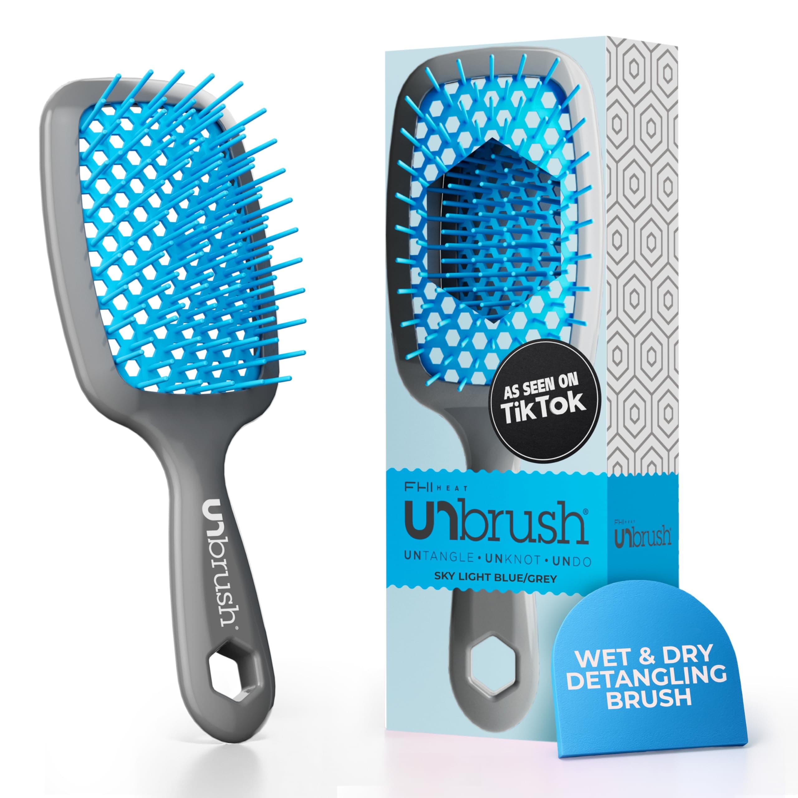 FHI HEAT Unbrush Wet & Dry Vented Detangling Hair Brush, Light Blue/Gray