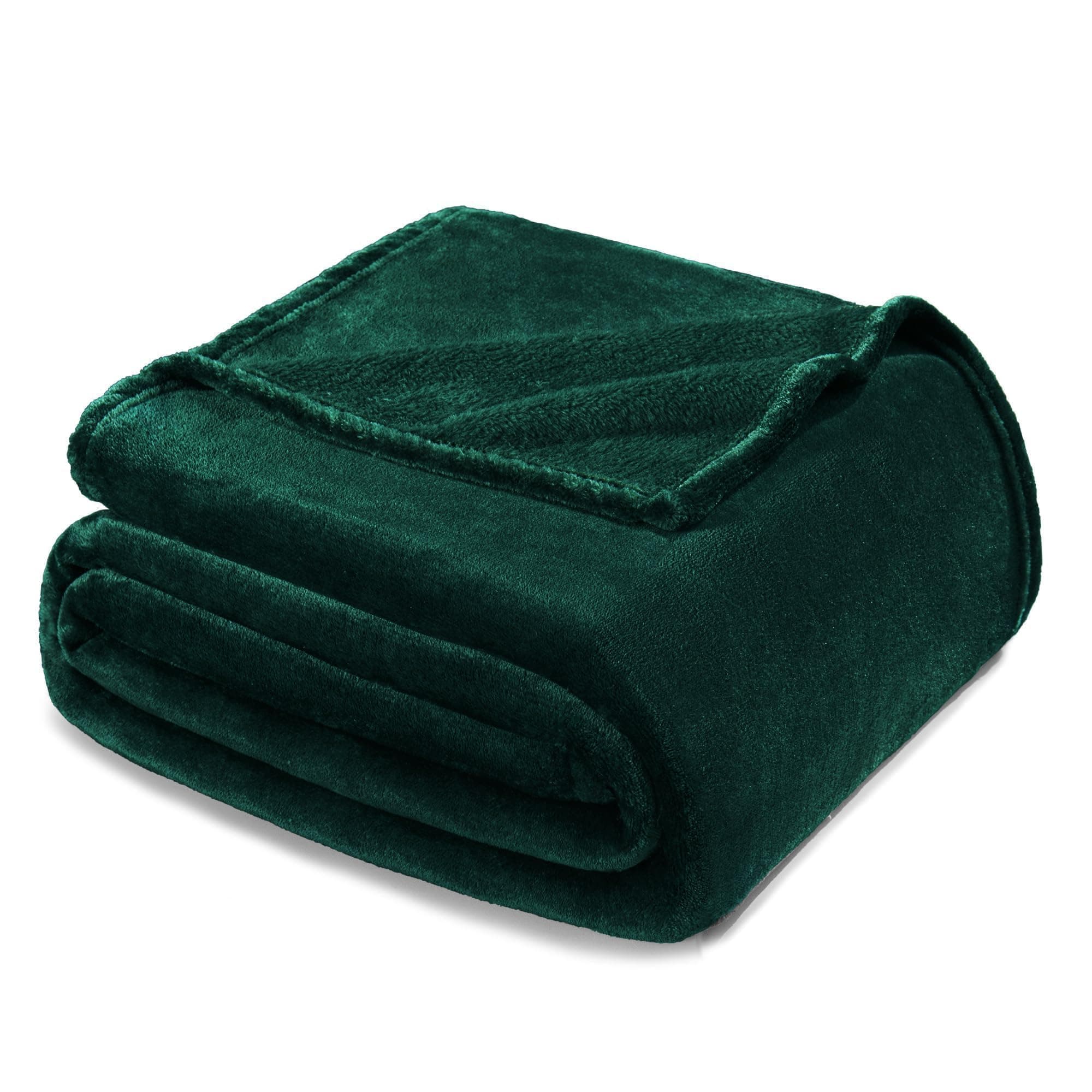 Exclusivo Mezcla Fleece Blankets Queen Size for Bed, Super Soft and Warm, All Season, Cozy, Plush, Lightweight, 90x90 Inches, Forest Green