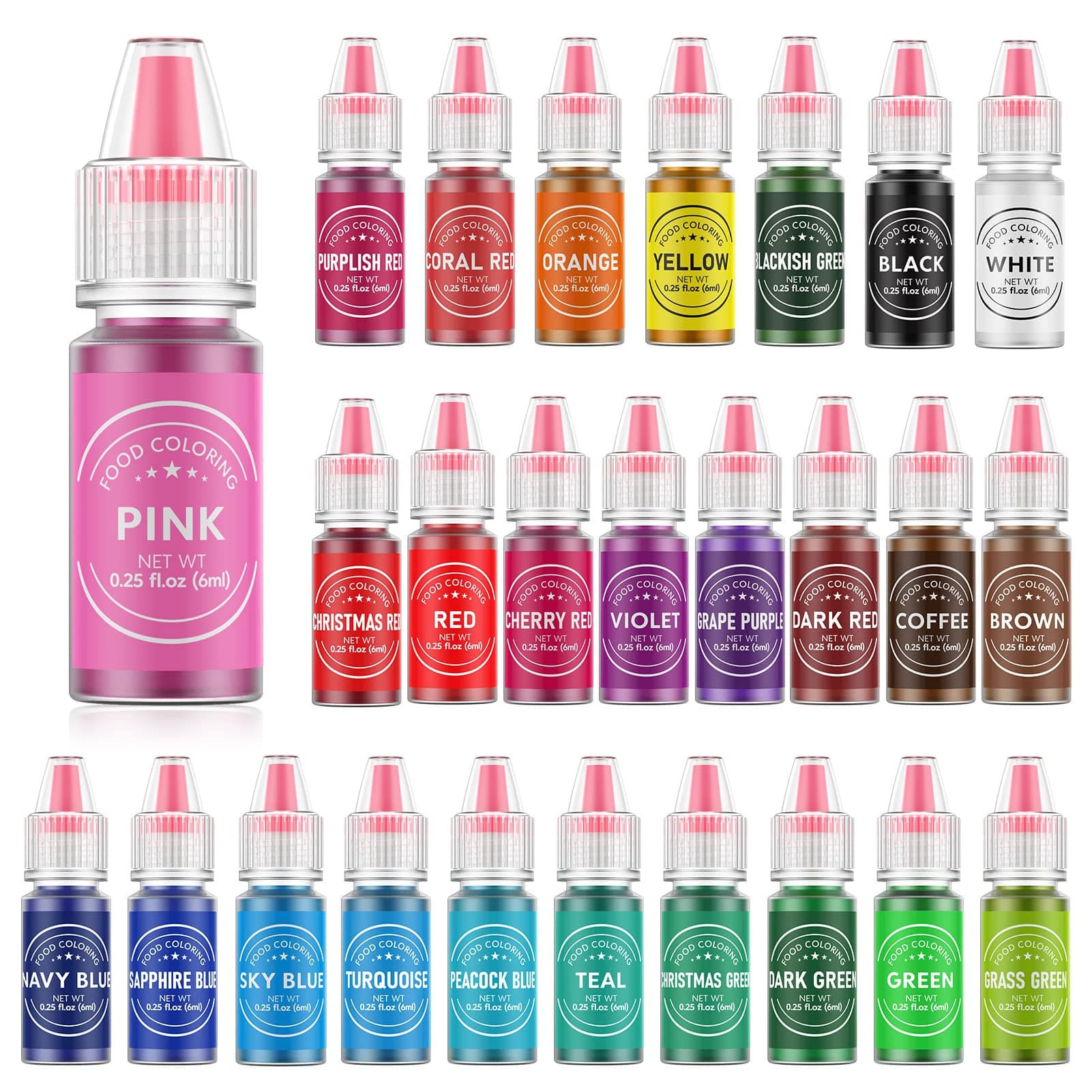Food Coloring for Baking - 26 Vibrant Cake Coloring Liquid Set for Dessert Decorating, Food Grade Food Dye for Icing,Fondant,Cookies,Easter Egg,Making DIY Supplies Kit- 0.25 Fl. oz/Bottles