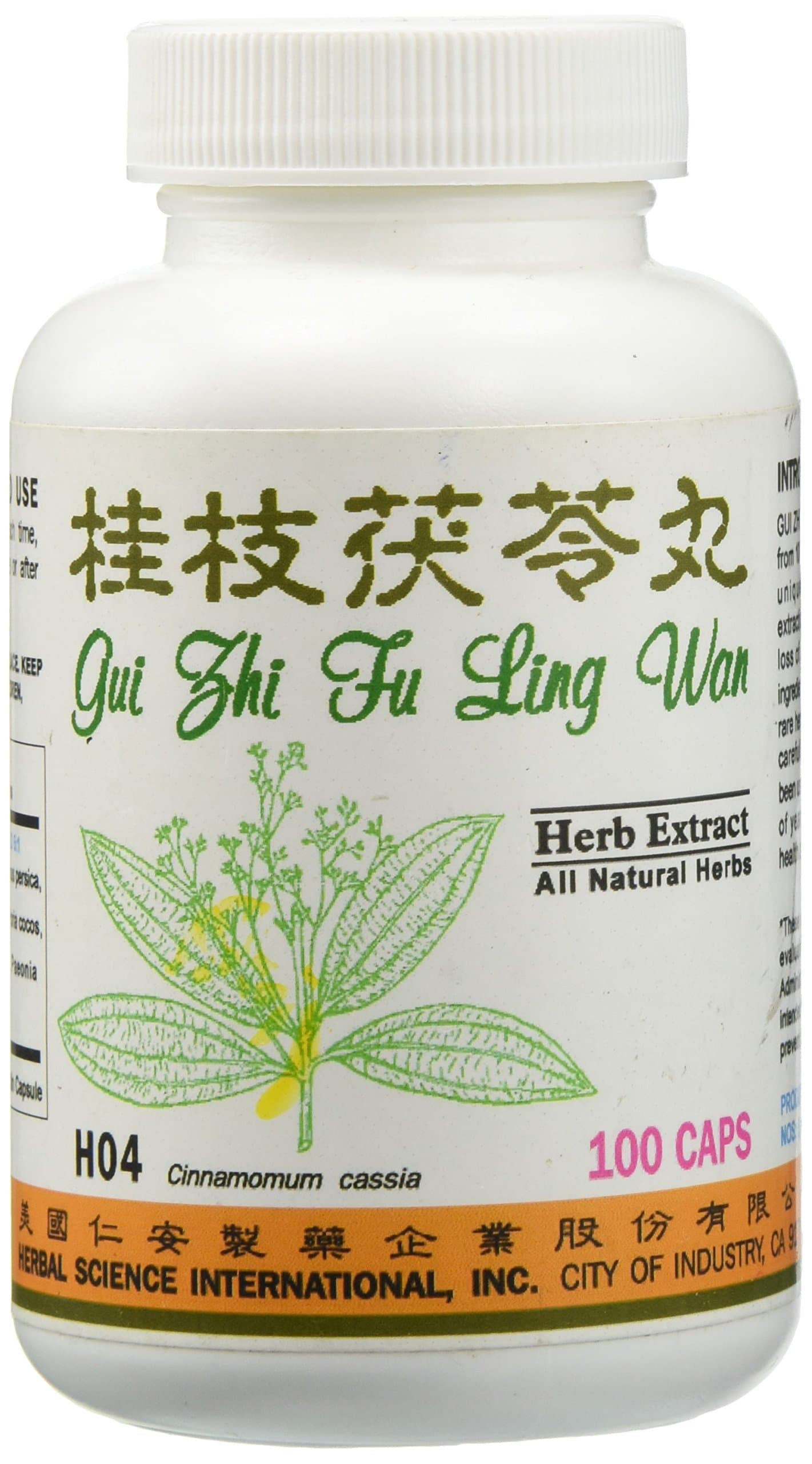 Cinnamon Poria Formula Dietary Supplement 500mg 100 Capsules (GUI Zhi Fu Ling Wan, Cinnamon Twing & Poria Pill) H04 100% Natural Herbs