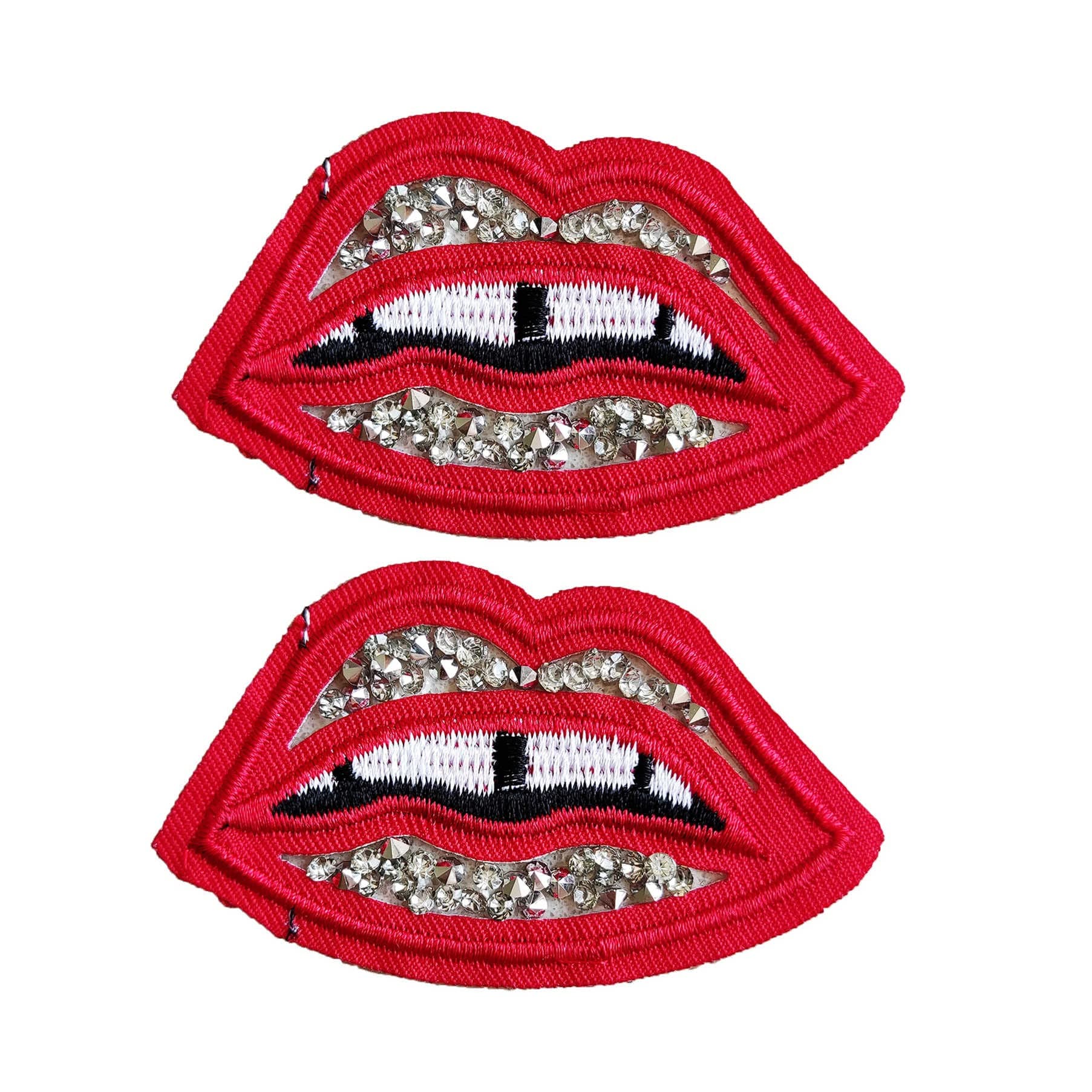 Iron-on Bling Lips Patch, 2 Pack Twinkling Red Lips Iron On/Sew on Patch, Crystal Rhinestone Emblem Embroidered Applique Repair Patch DIY Craft Accessories for Clothes Jacket Jeans Backpacks