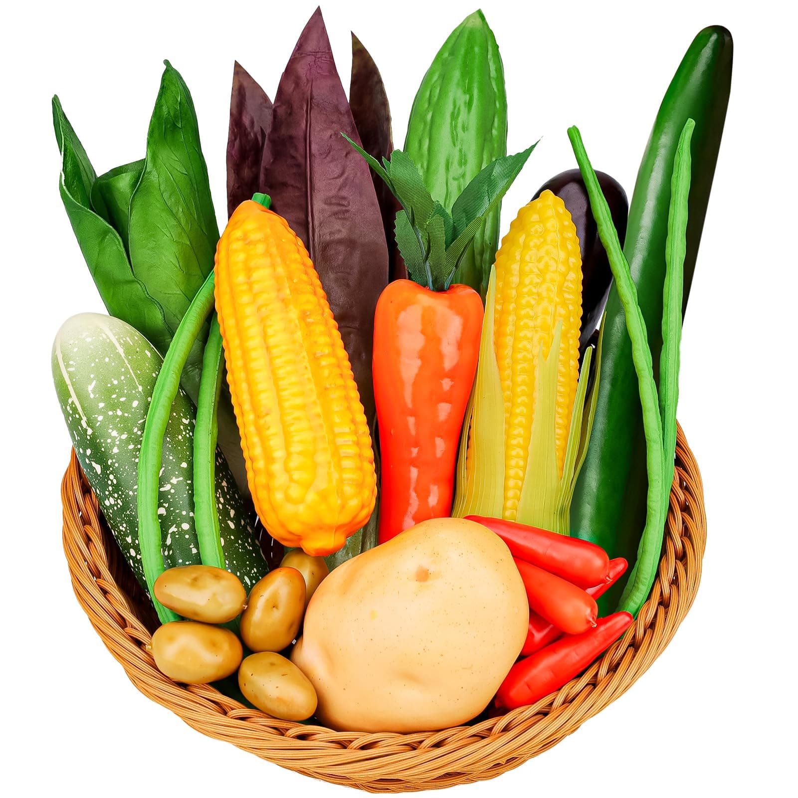 22 Pcs Fake Vegetables Set,Realistic Plastic Fake Fruit and Vegetable Decoration,Artificial Vegetable for Home Kitchen Decor, Fake Veggies Corn Cucumber for Photography Props Display