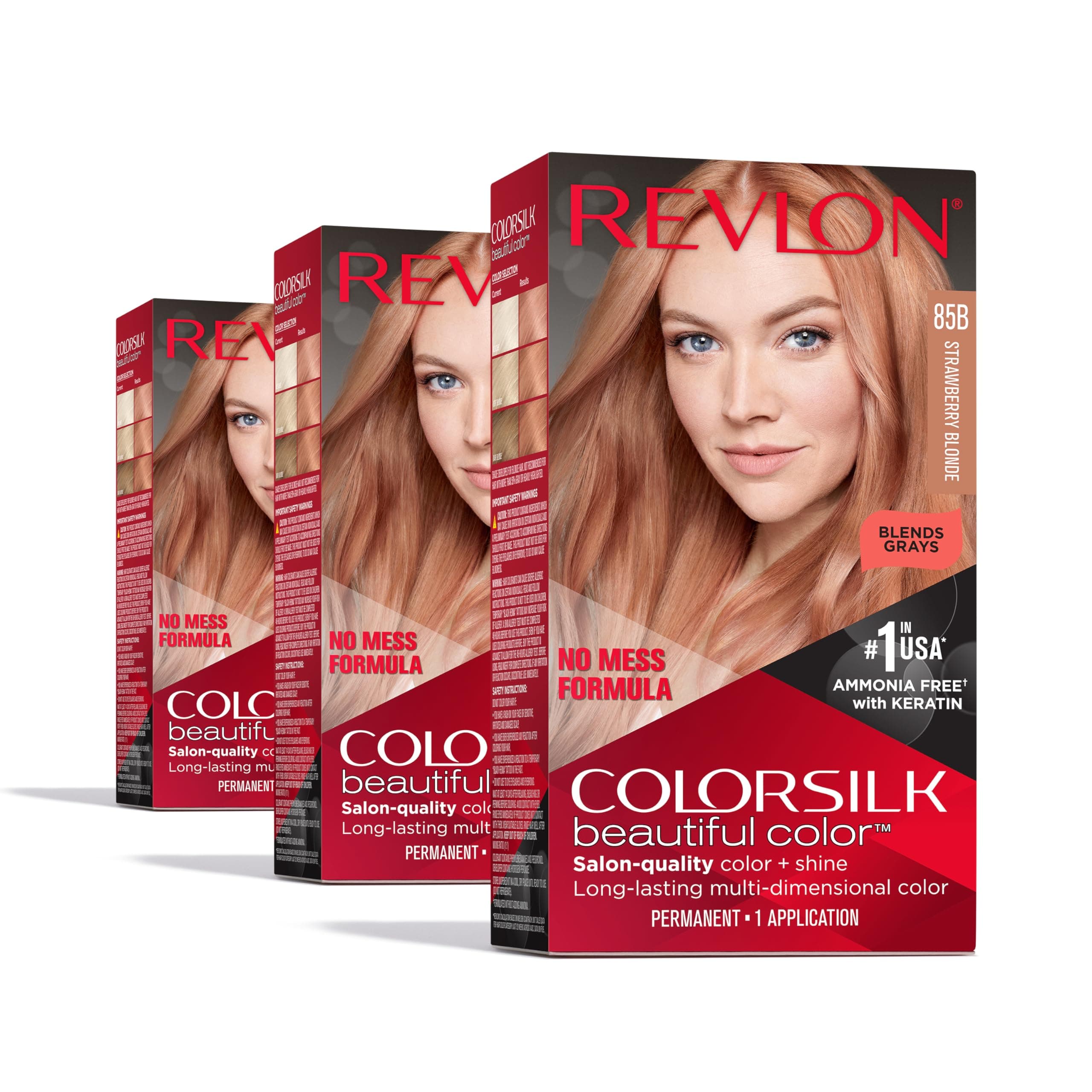 Revlon Colorsilk Beautiful Color Permanent Hair Color, (OLD VERSION) 85B Strawberry Blonde (Pack of 3)