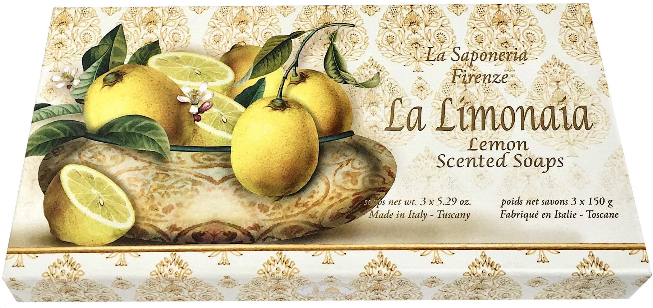 Saponificio Artigianale Fiorentino Fine Soap Made in Italy Set of 3 Hand Made 5.29 Ounce Bars - Lemon