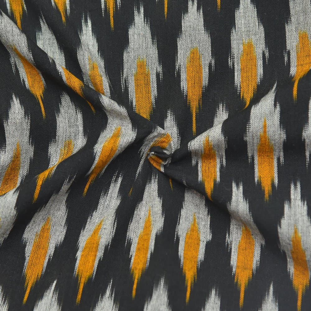 Shopolics Black-White and Yellow Unique Design Ikat Fabric-12017 For Festival, Wedding, Party Wear (1 Yard)