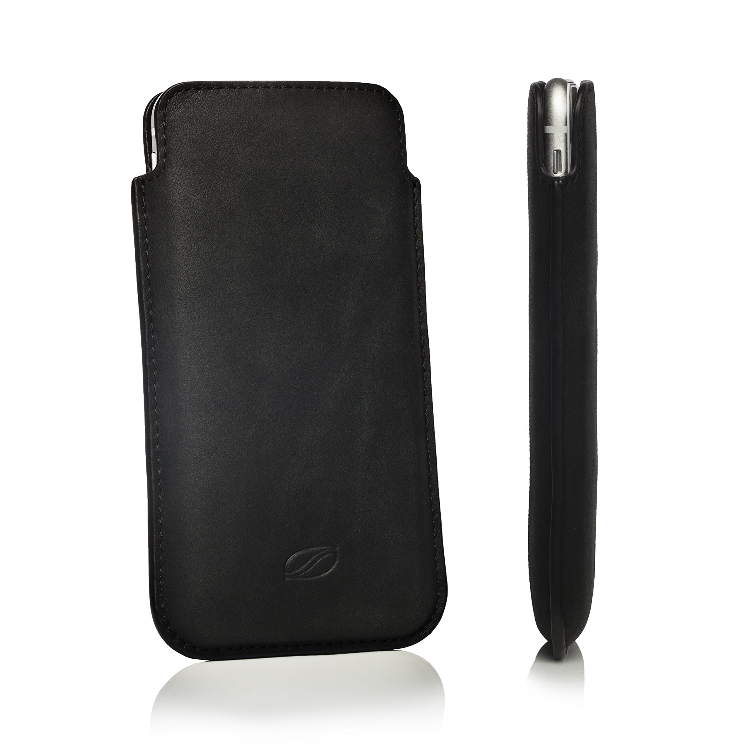 STINNS Designer leather case cover for the Apple iPhone 7, iPhone 6S and iPhone 6 made from genuine leather - vegetable-tanned - as slim pouch etui in black