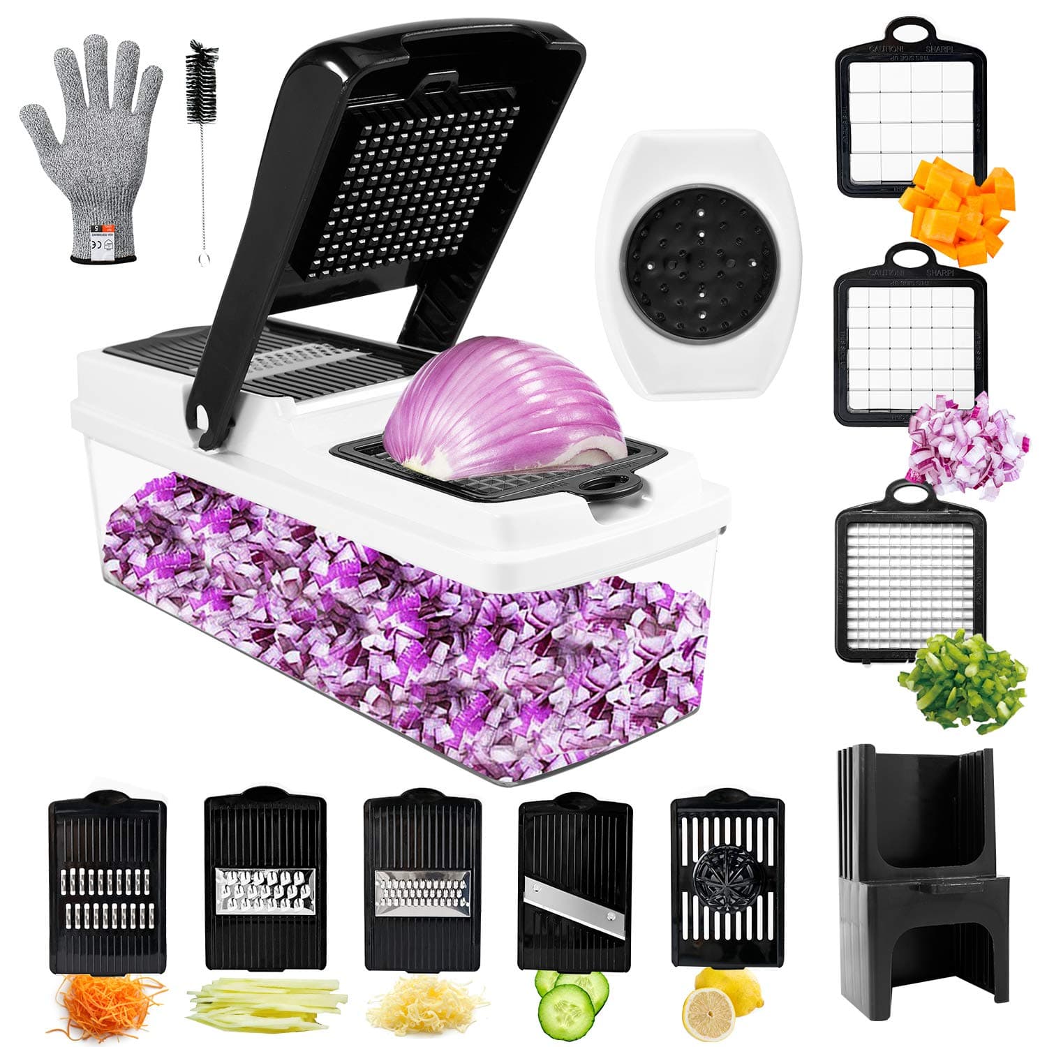 Vegetable Chopper, TATUFY 10 in 1 Mandoline Slicer Food Chopper Cutter Onion Dicer, Veggie Slicer Manual for Garlic, Cabbage, Carrot, Potato, Tomato, Fruit, Salad