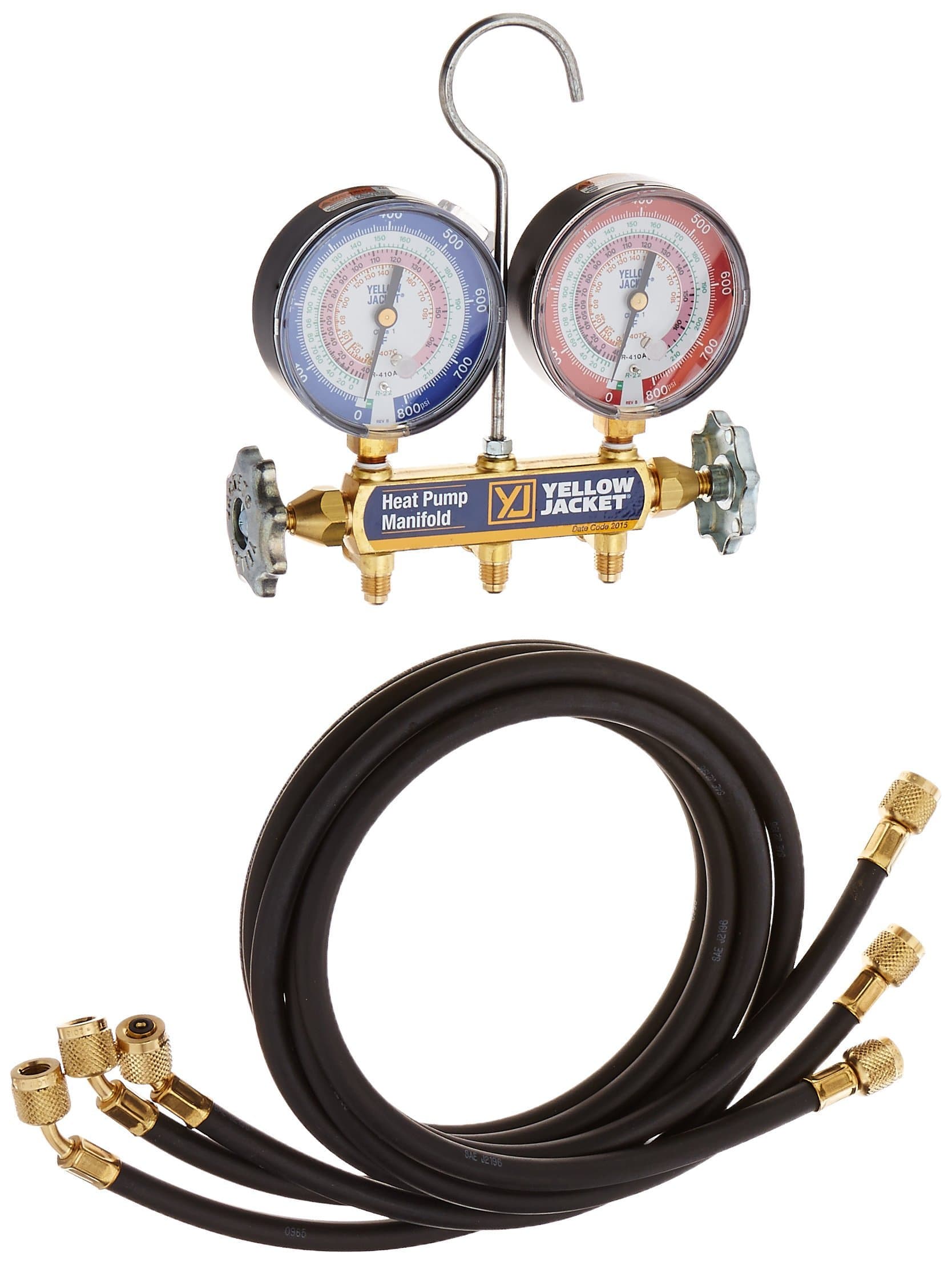 Yellow Jacket42044 Heat Pump Manifold with 60" Black Plus II 1/4" Hoses, R-22/407C/410A