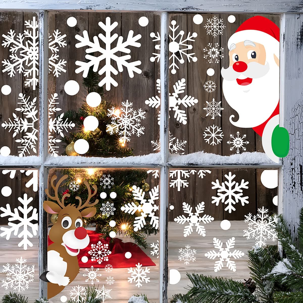 406pcs Christmas Window Clings for Glass Windows Christmas Window Decals Snowflakes Christmas Decorations Christmas Window Stickers for Kids Holiday Window Clings Winter Wonderland Decoration