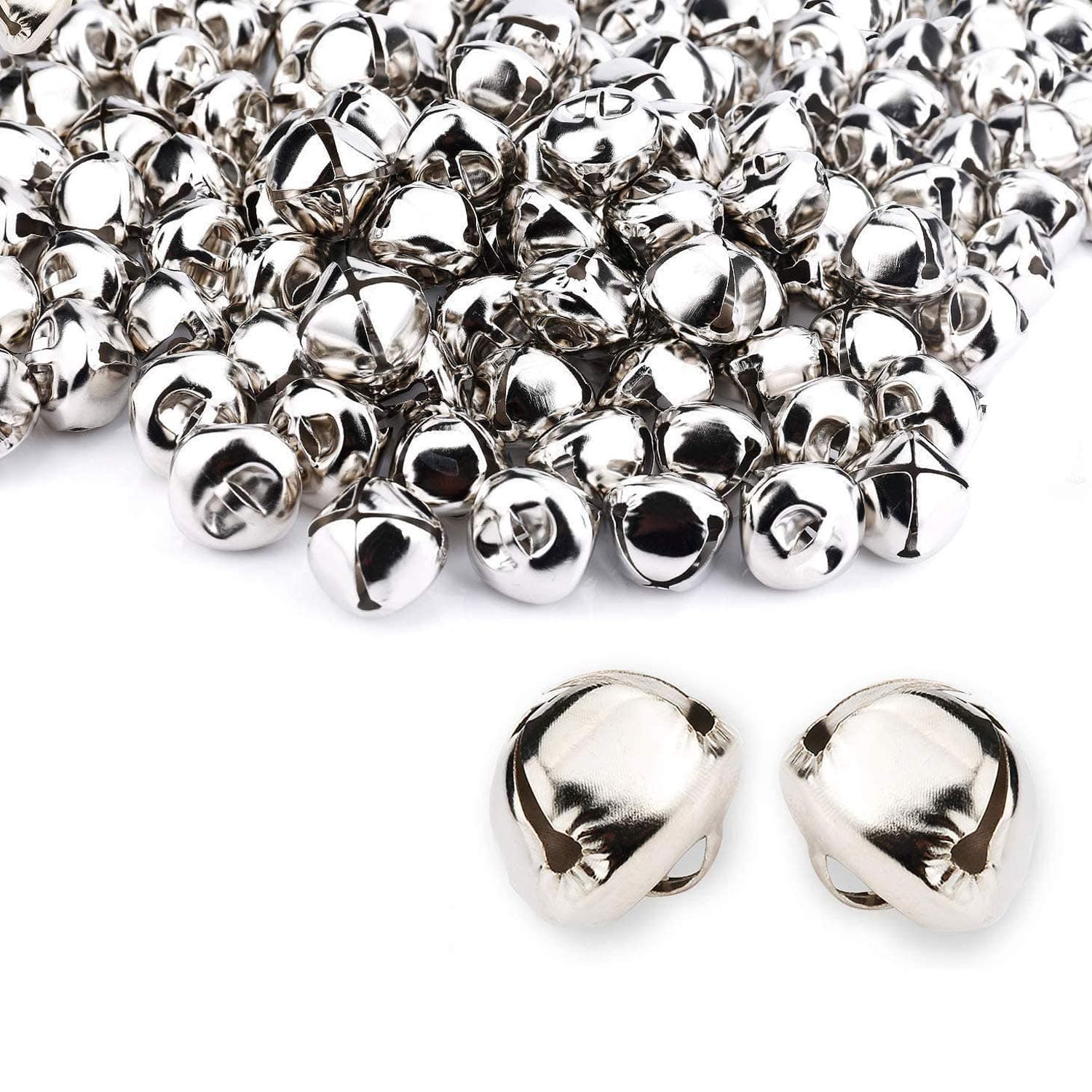 Augshy 120 Pcs 1 Inch/25 mm Christmas Silver Jingle Bells, Craft Bells for Christmas Home Festival Decorations DIY Project