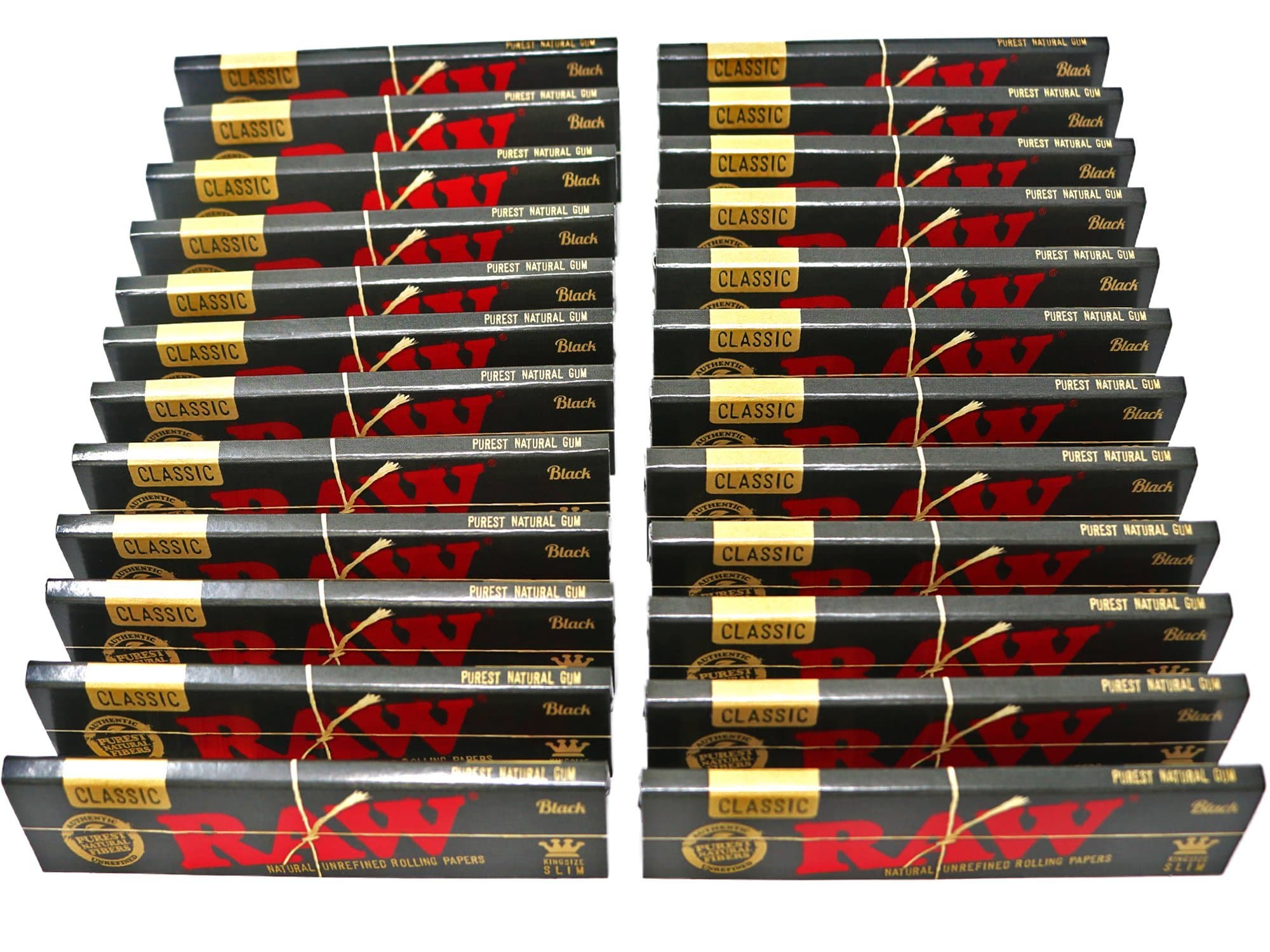 RAW Classic Black King Size Slim Natural Unrefined Ultra Thin 110mm Rolling Papers (24 Packs)