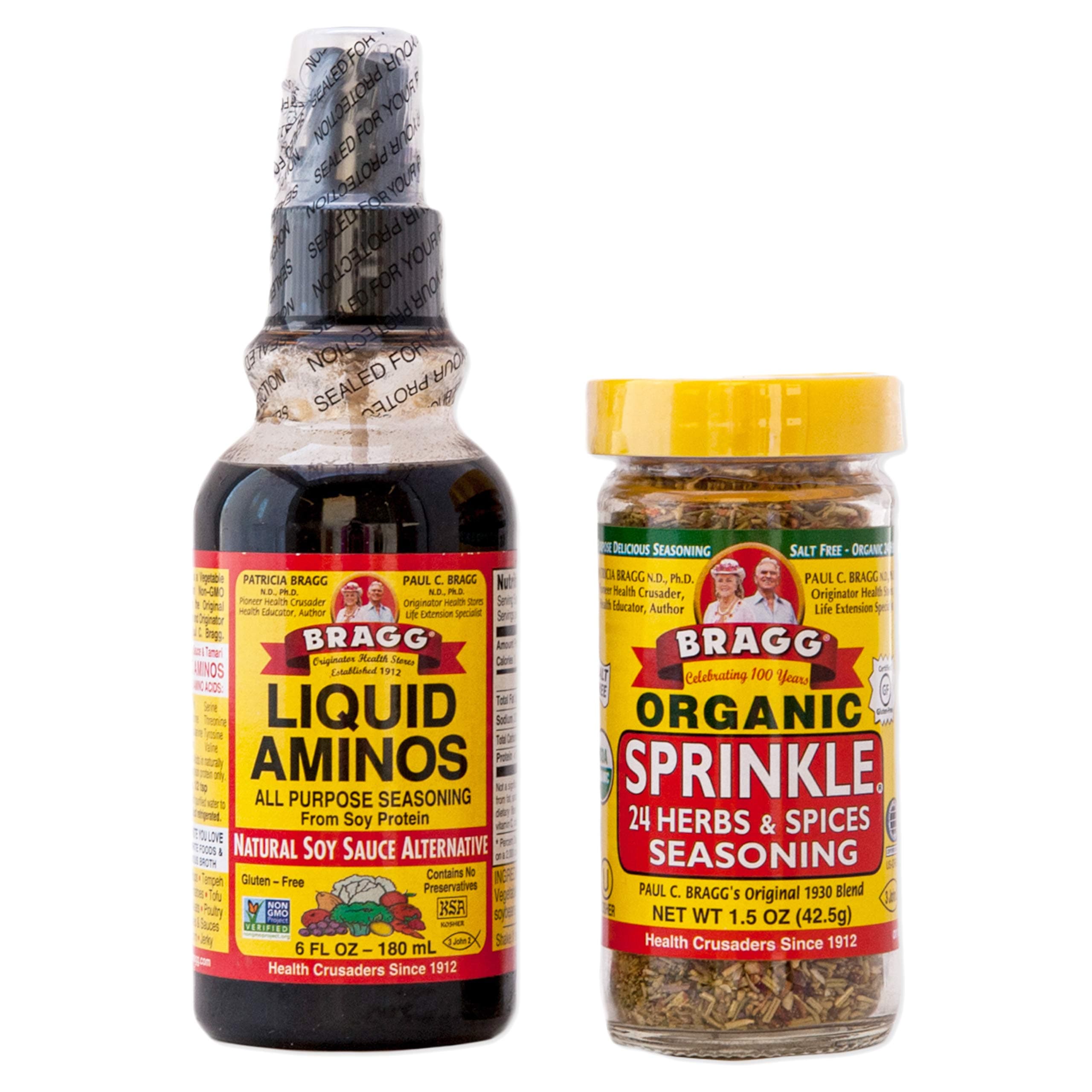 Braggs Organic Sprinkle Seasoning Braggs Liquid Aminos Bundle Bragg Sprinkle Herb And Spice Seasoning 1.5 oz Bragg Liquid Aminos Spray 6 Oz Bragg Seasoning For Cooking